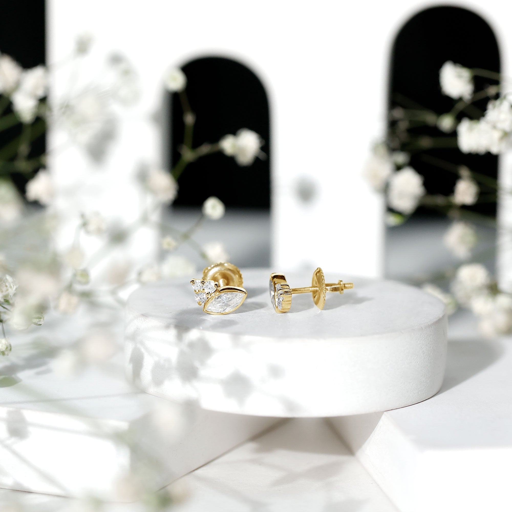 Bezel Set Lab Marquise Diamond Stud Earrings Lab - ( EF-VS ) - Rosec Jewels