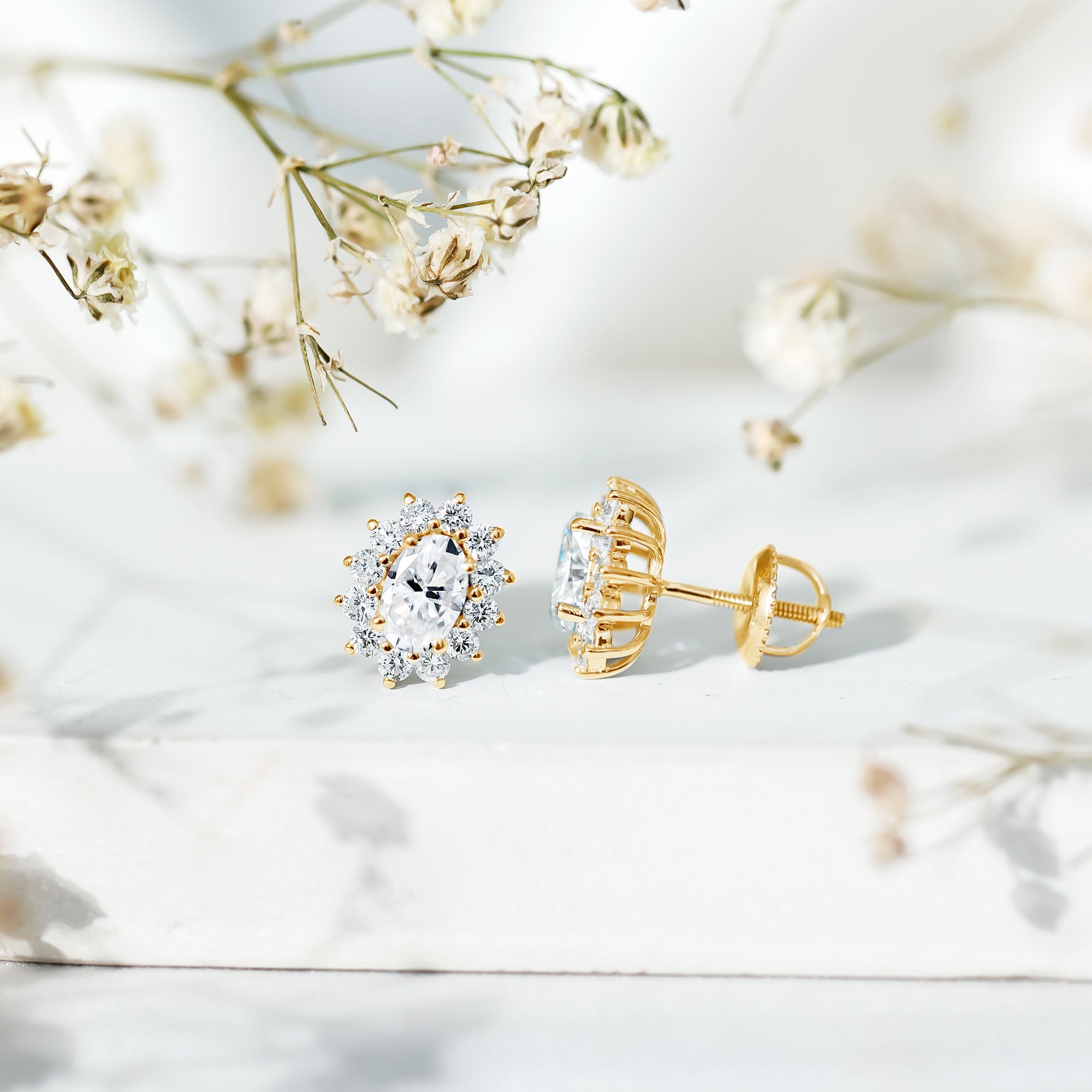 Certified Oval Shaped Lab Grown Diamond Halo Stud Earrings Lab - ( EF-VS ) - Rosec Jewels