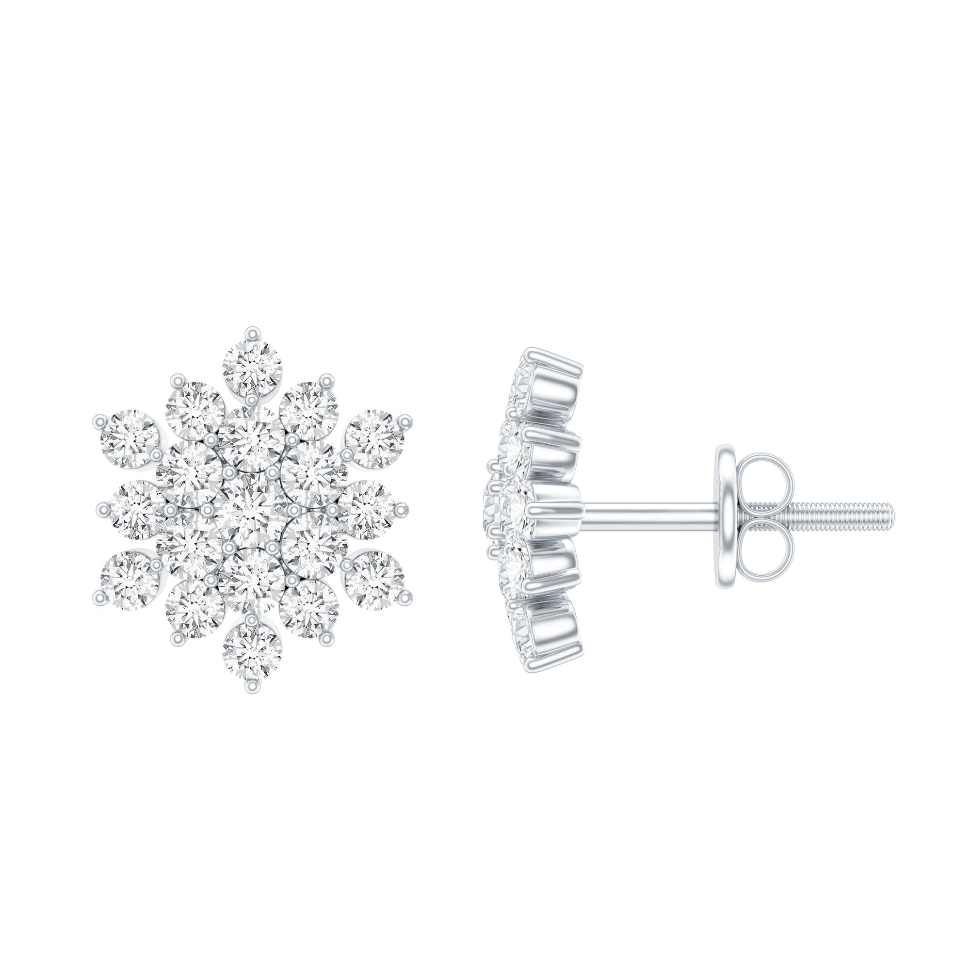 Certified Lab Grown Diamond Flower Statement Earrings Lab - ( EF-VS ) - Rosec Jewels