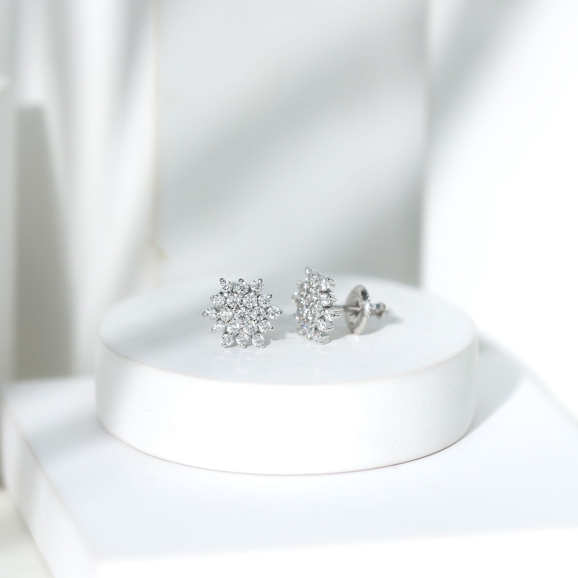 Certified Lab Grown Diamond Flower Statement Earrings Lab - ( EF-VS ) - Rosec Jewels