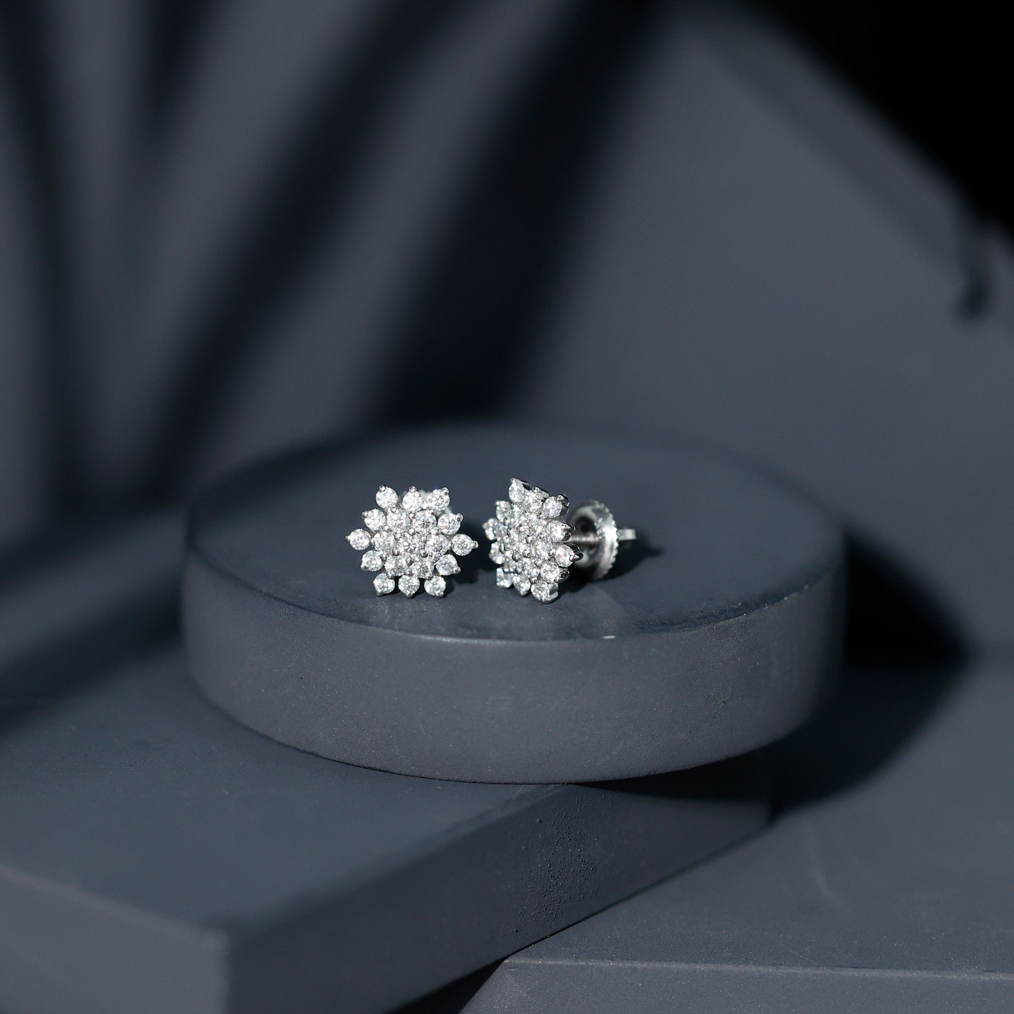 Certified Lab Grown Diamond Flower Statement Earrings Lab - ( EF-VS ) - Rosec Jewels