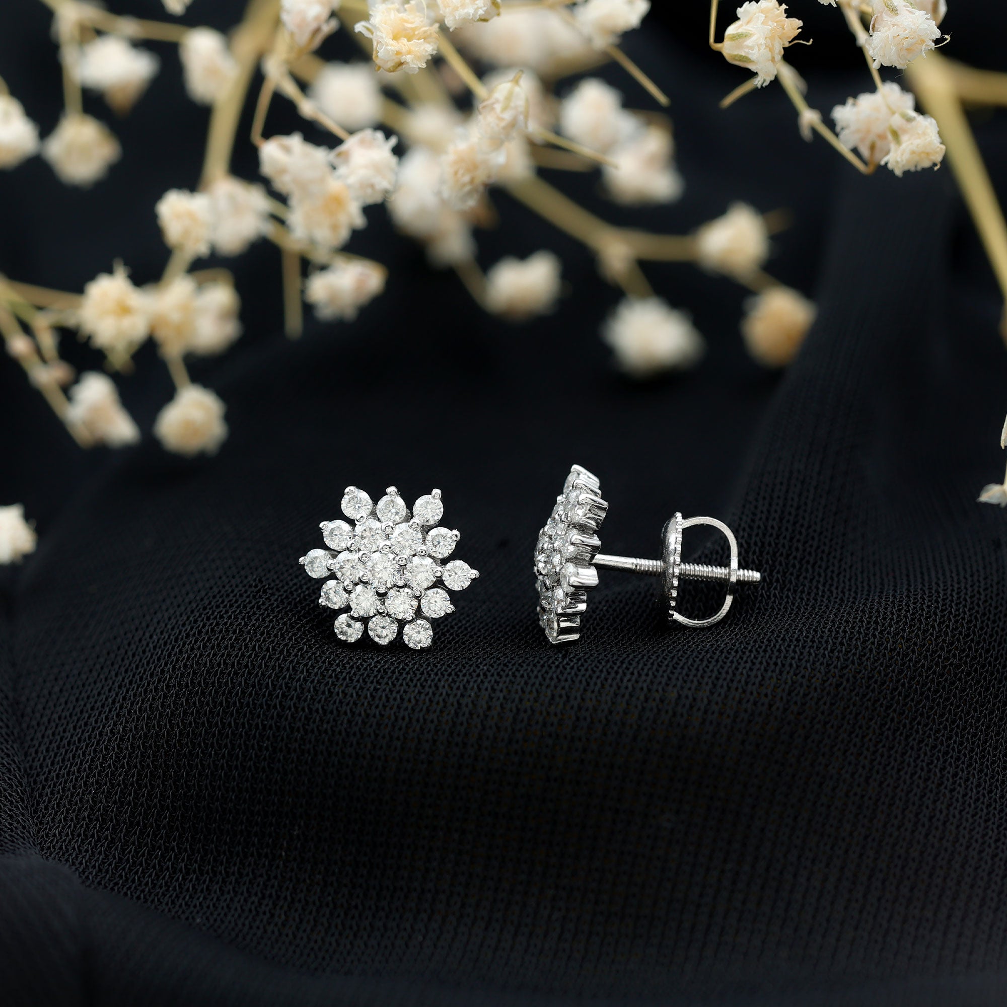 Certified Lab Grown Diamond Flower Statement Earrings Lab - ( EF-VS ) - Rosec Jewels