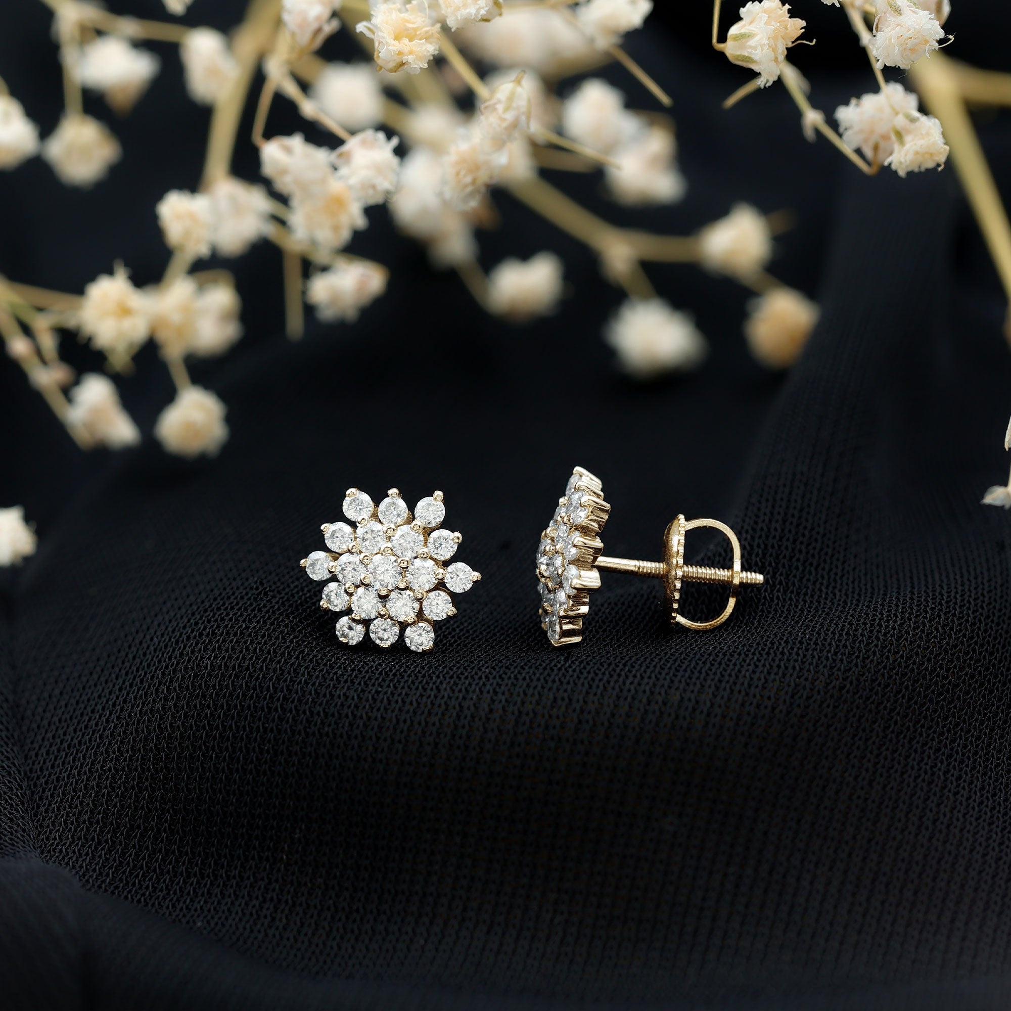 Certified Lab Grown Diamond Flower Statement Earrings Lab - ( EF-VS ) - Rosec Jewels