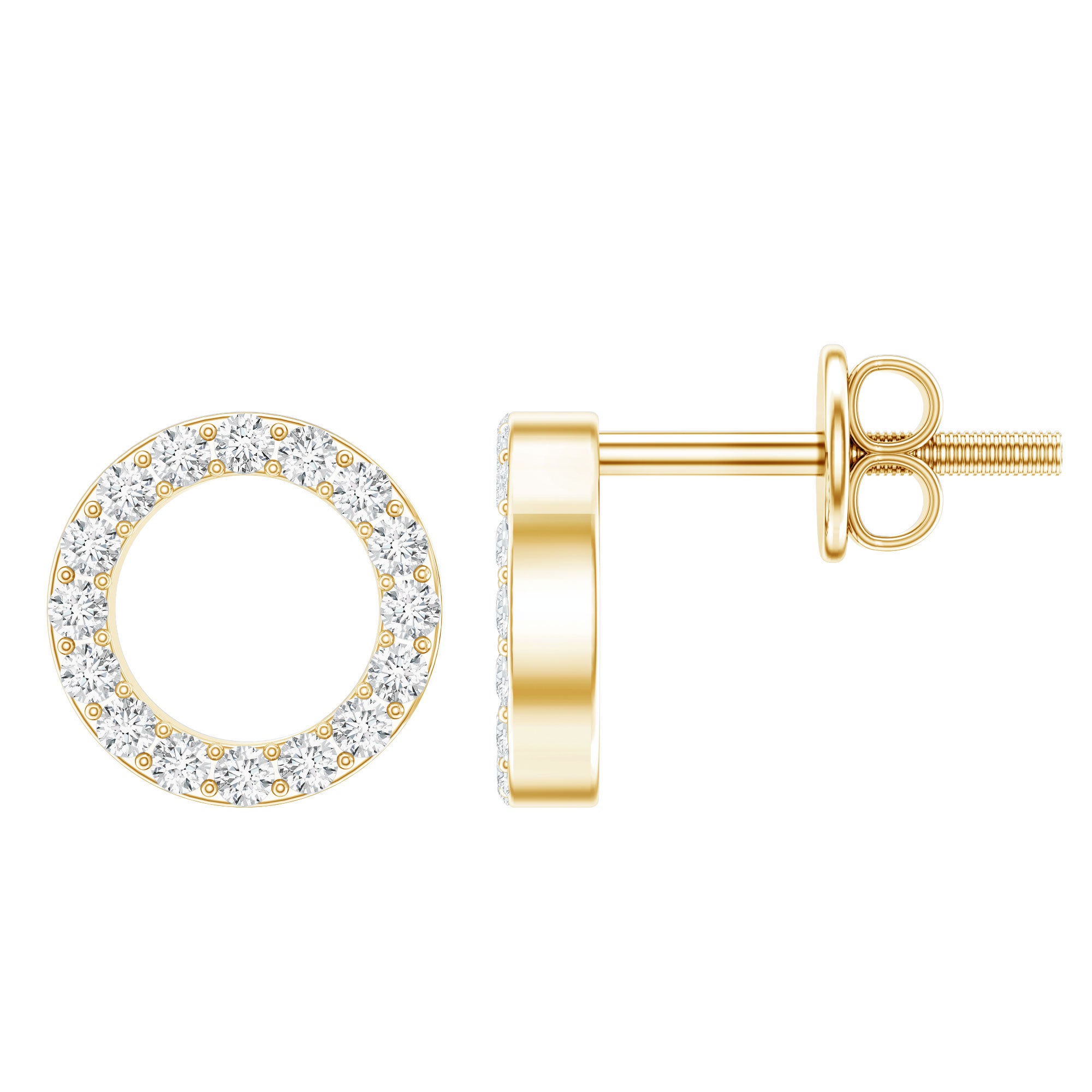 Lab Grown Diamond Circle Stud Earrings With Screw Back Lab - ( EF-VS ) - Rosec Jewels