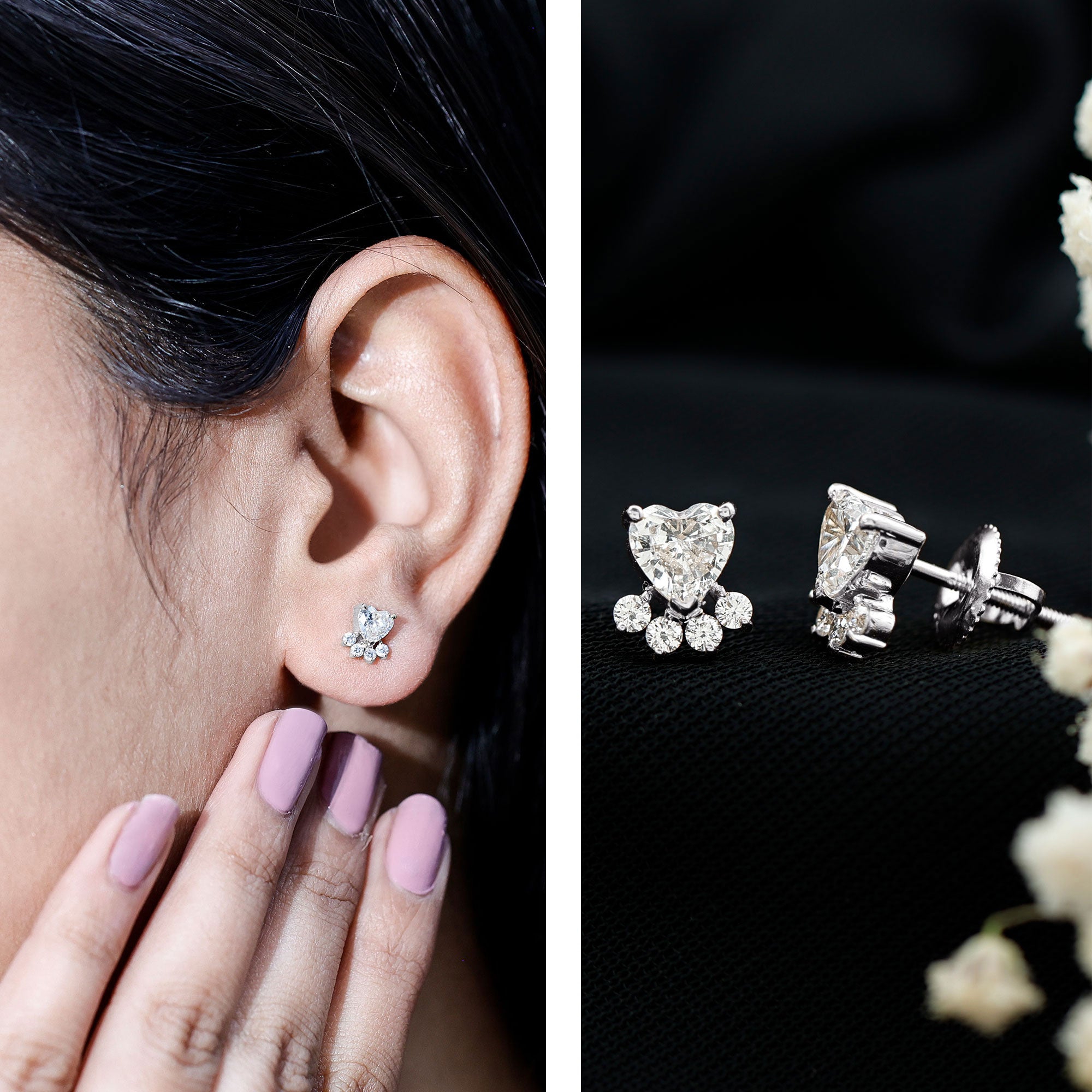 Certified Lab Grown Diamond Dog Paw Stud Earrings Lab - ( EF-VS ) - Rosec Jewels