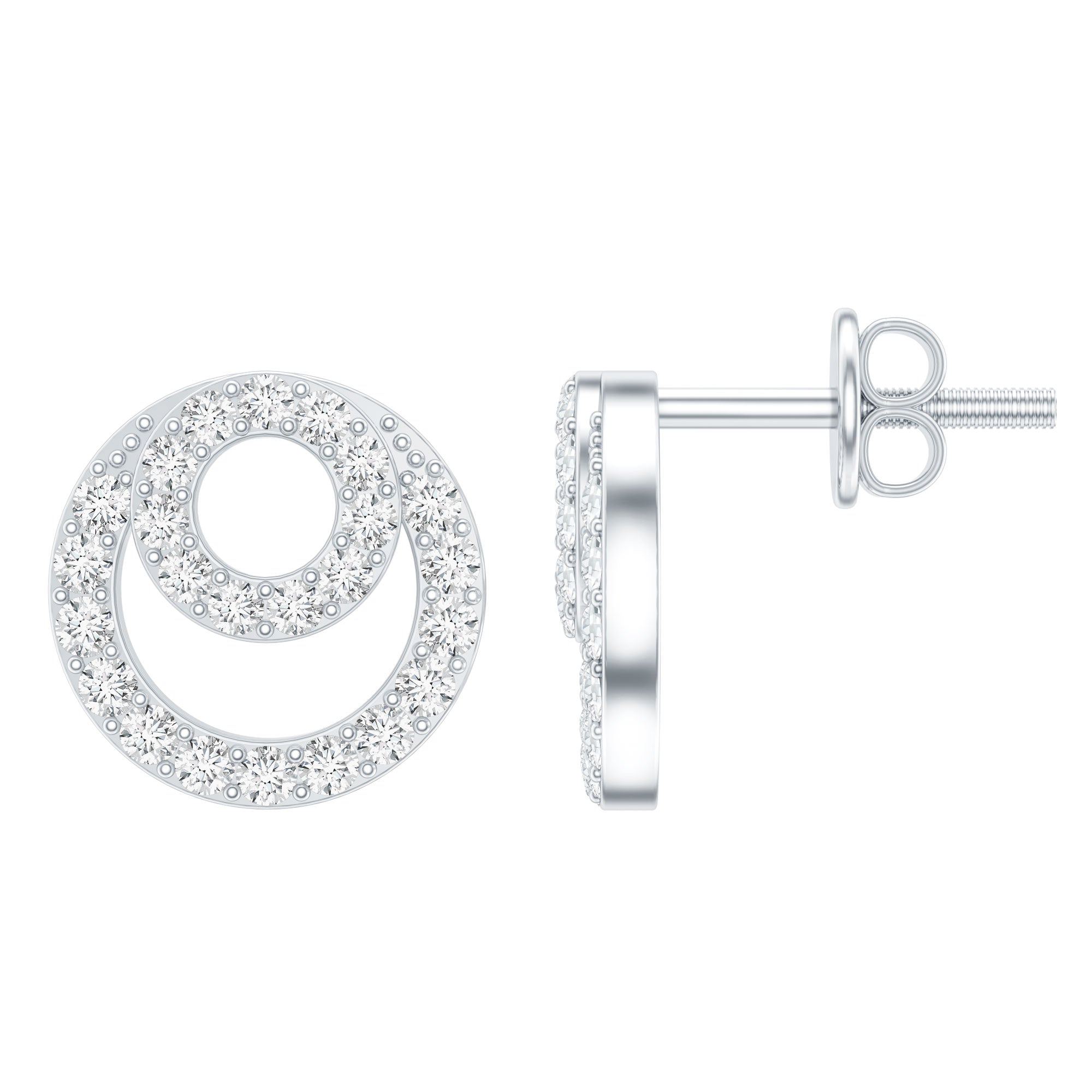 Lab Grown Diamond Double Circle Stud Earrings Lab - ( EF-VS ) - Rosec Jewels