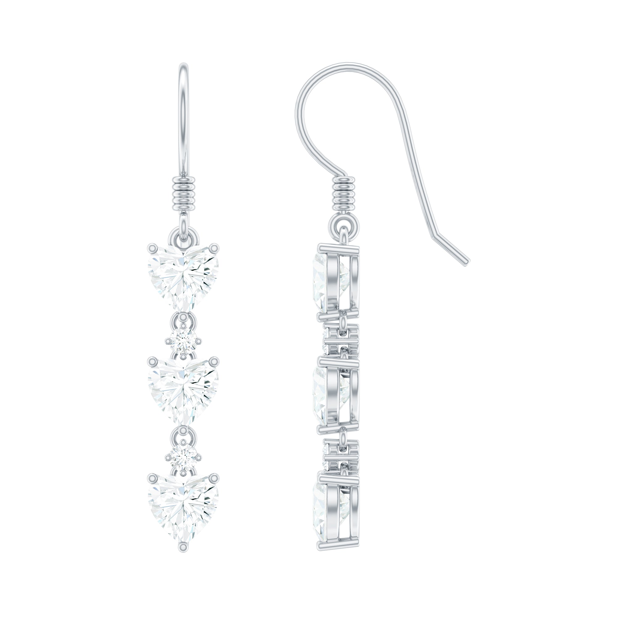 Certified Lab Heart Shaped Diamond Fish Hook Dangle Earrings Lab - ( EF-VS ) - Rosec Jewels