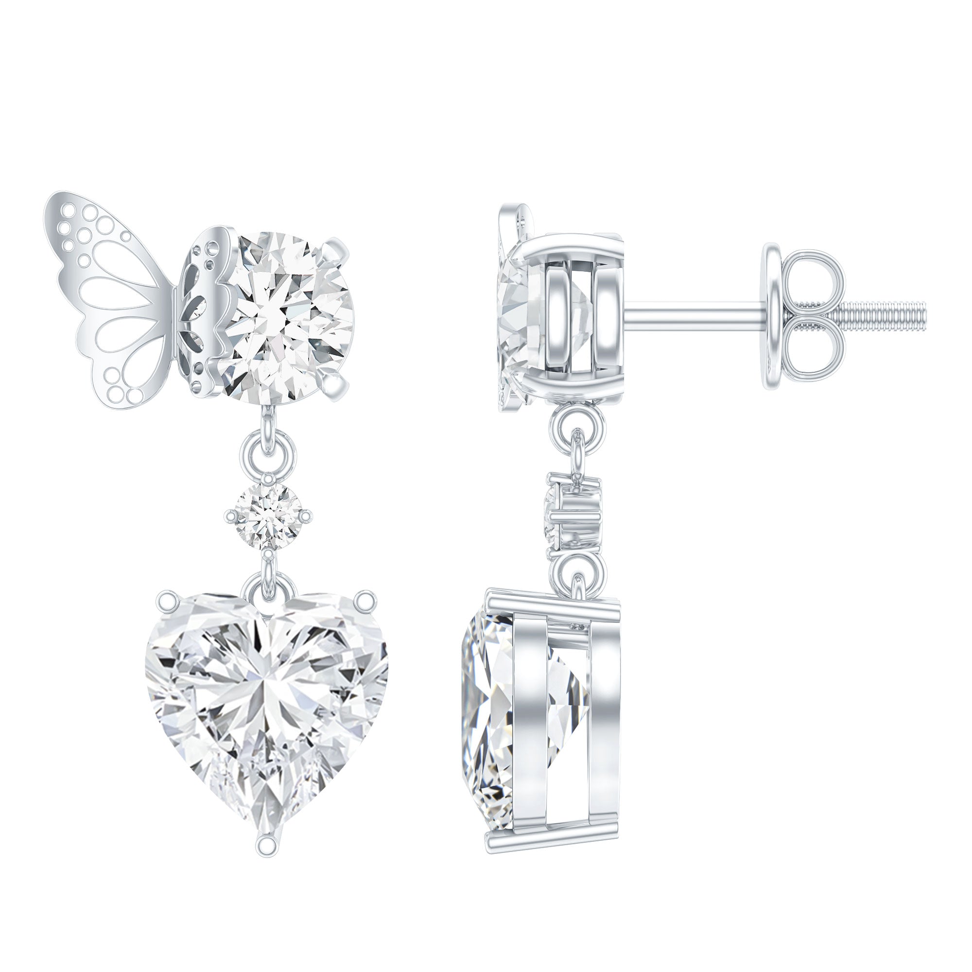 Heart Shaped Lab Grown Diamond Butterfly Drop Earrings