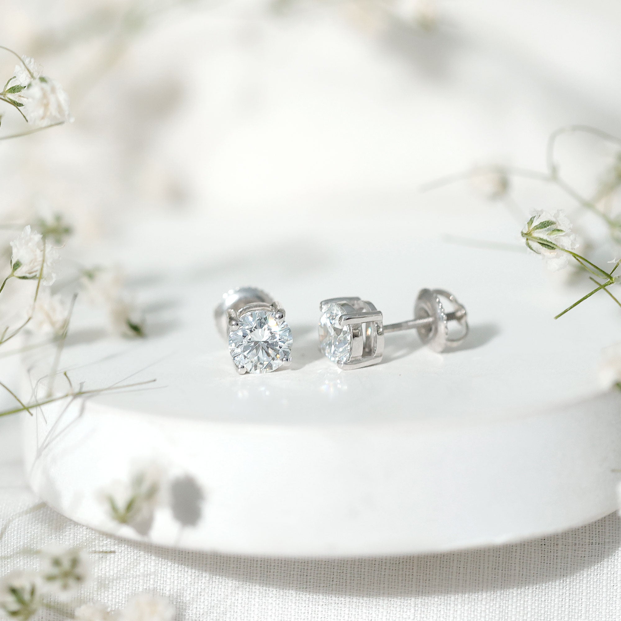 IGI Certified 2 Carat Round Lab Grown Diamond Stud Earrings with Screw Backs Lab - ( E-VS1 ) - Rosec Jewels