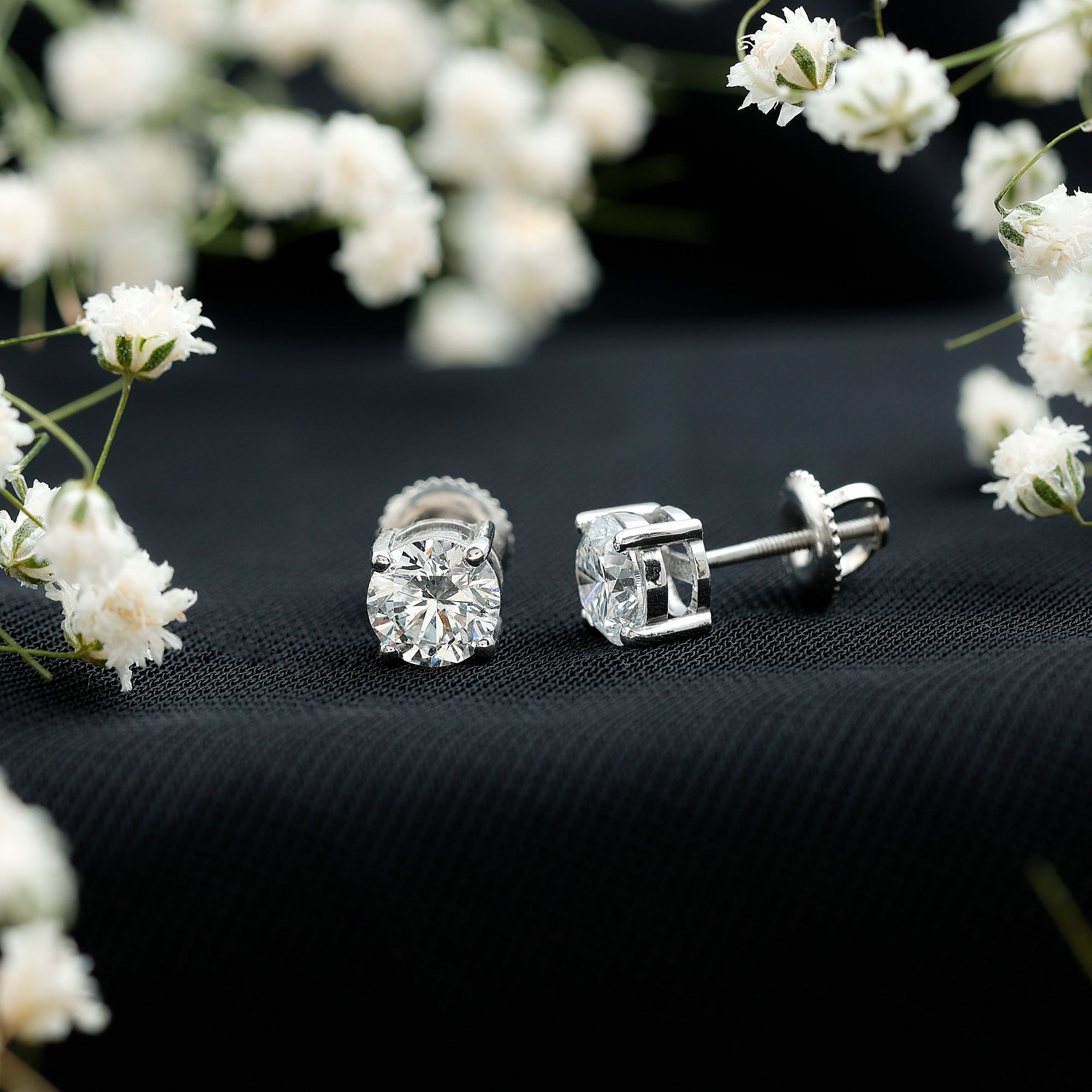 IGI Certified 2 Carat Round Lab Grown Diamond Stud Earrings with Screw Backs Lab - ( E-VS1 ) - Rosec Jewels