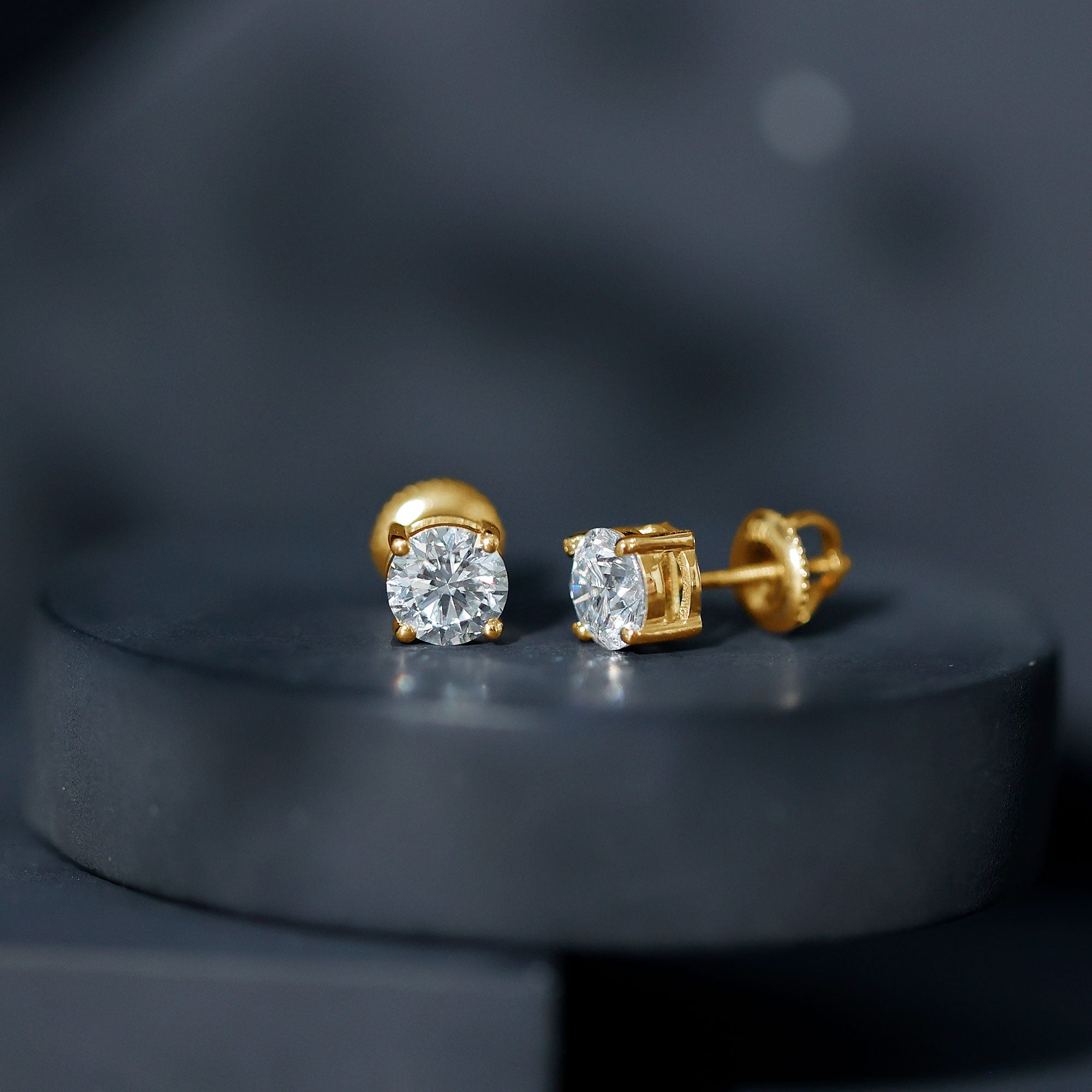 IGI Certified 2 Carat Round Lab Grown Diamond Stud Earrings with Screw Backs Lab - ( E-VS1 ) - Rosec Jewels