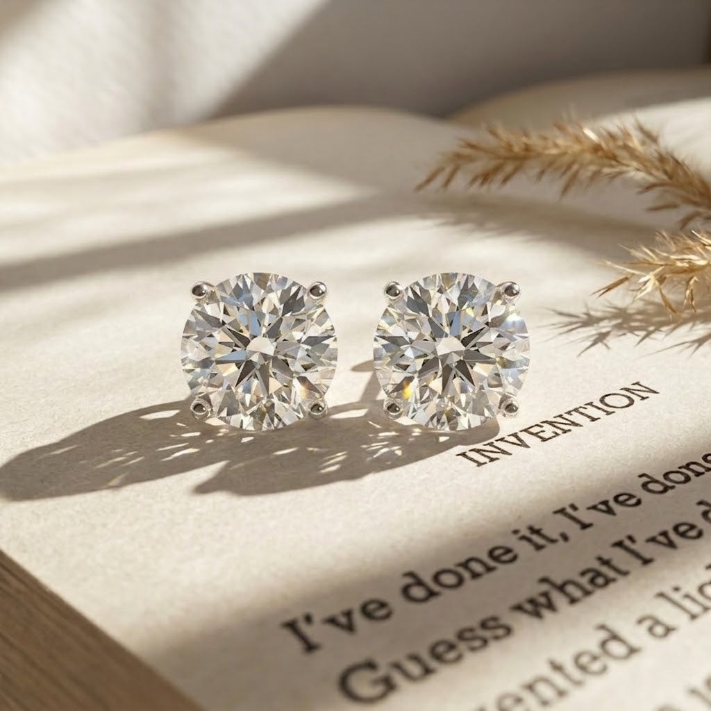 4 Carat Lab Grown Diamond Stud Earrings with IGI Certificate Lab - ( E-VS1 ) - Rosec Jewels