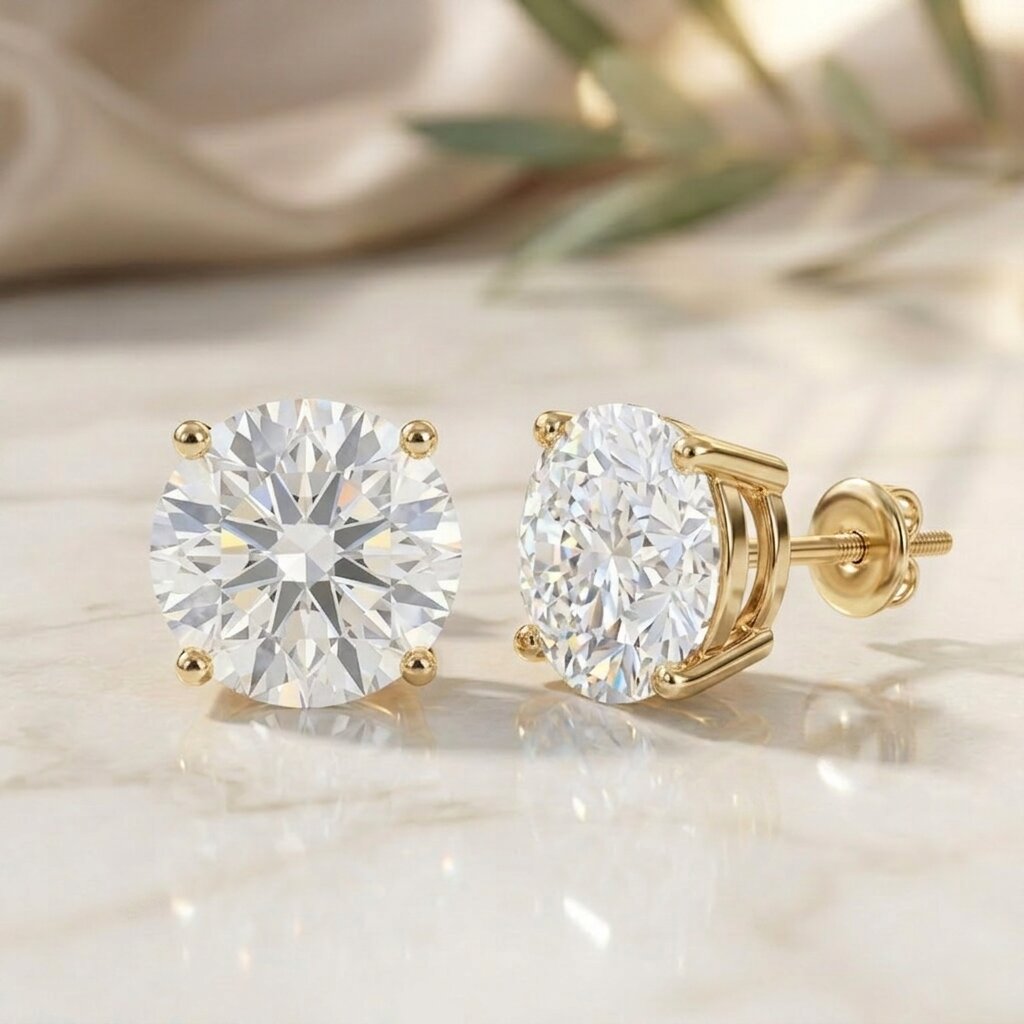 4 Carat Lab Grown Diamond Stud Earrings with IGI Certificate Lab - ( E-VS1 ) - Rosec Jewels