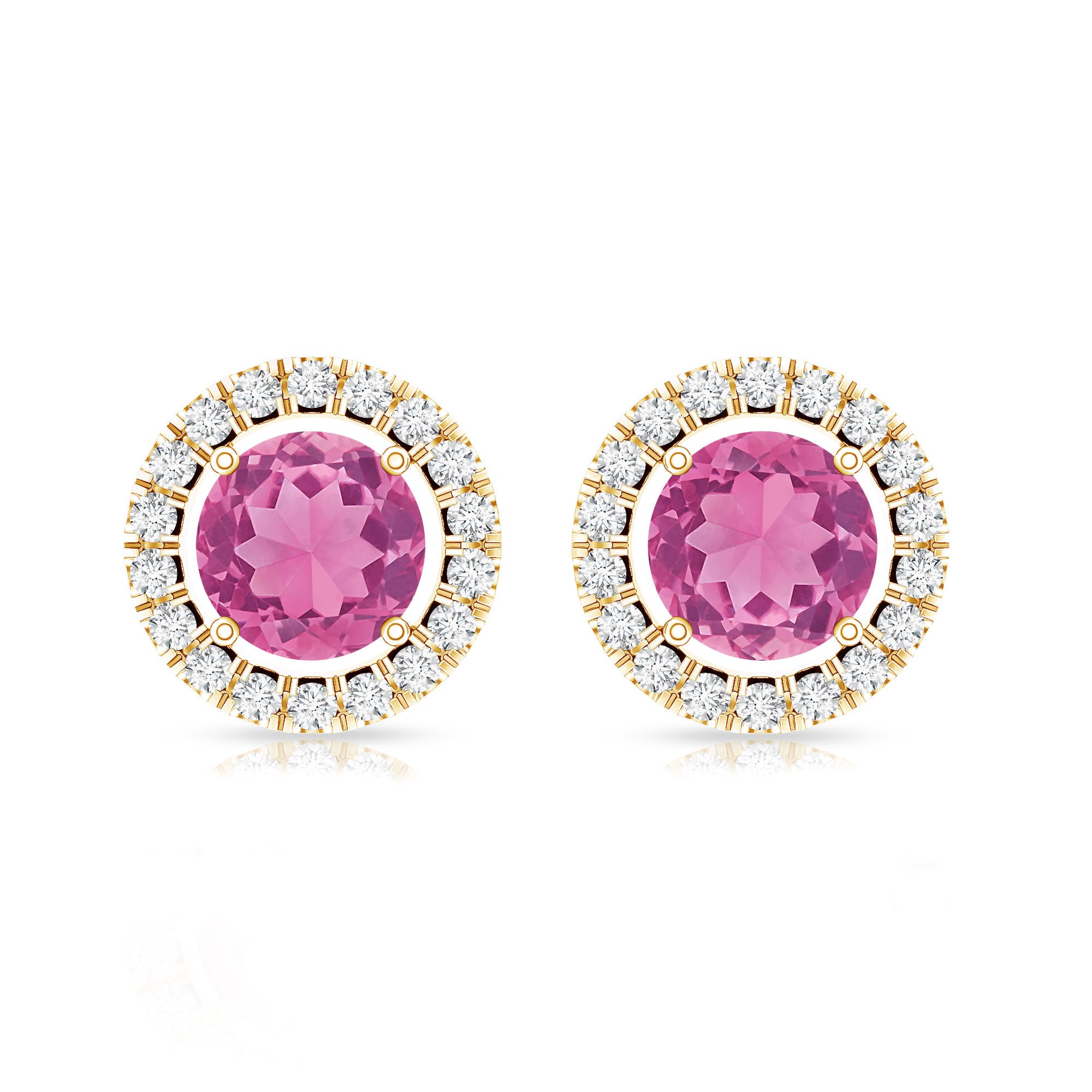 Natural Pink Tourmaline and Diamond Halo Stud Earrings AAA - Rosec Jewels