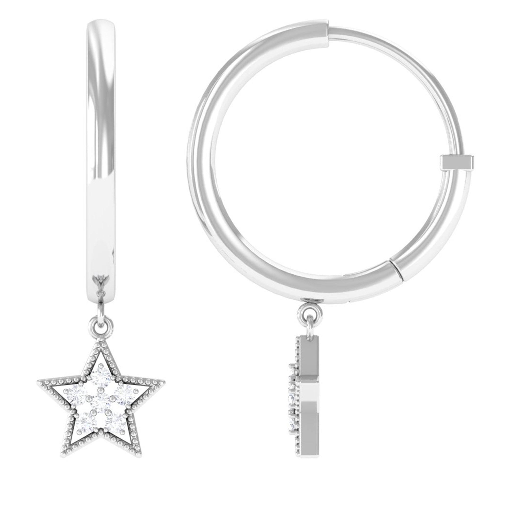 Diamond Star Drop Hoop Earrings Natural - ( HI-SI ) - Rosec Jewels