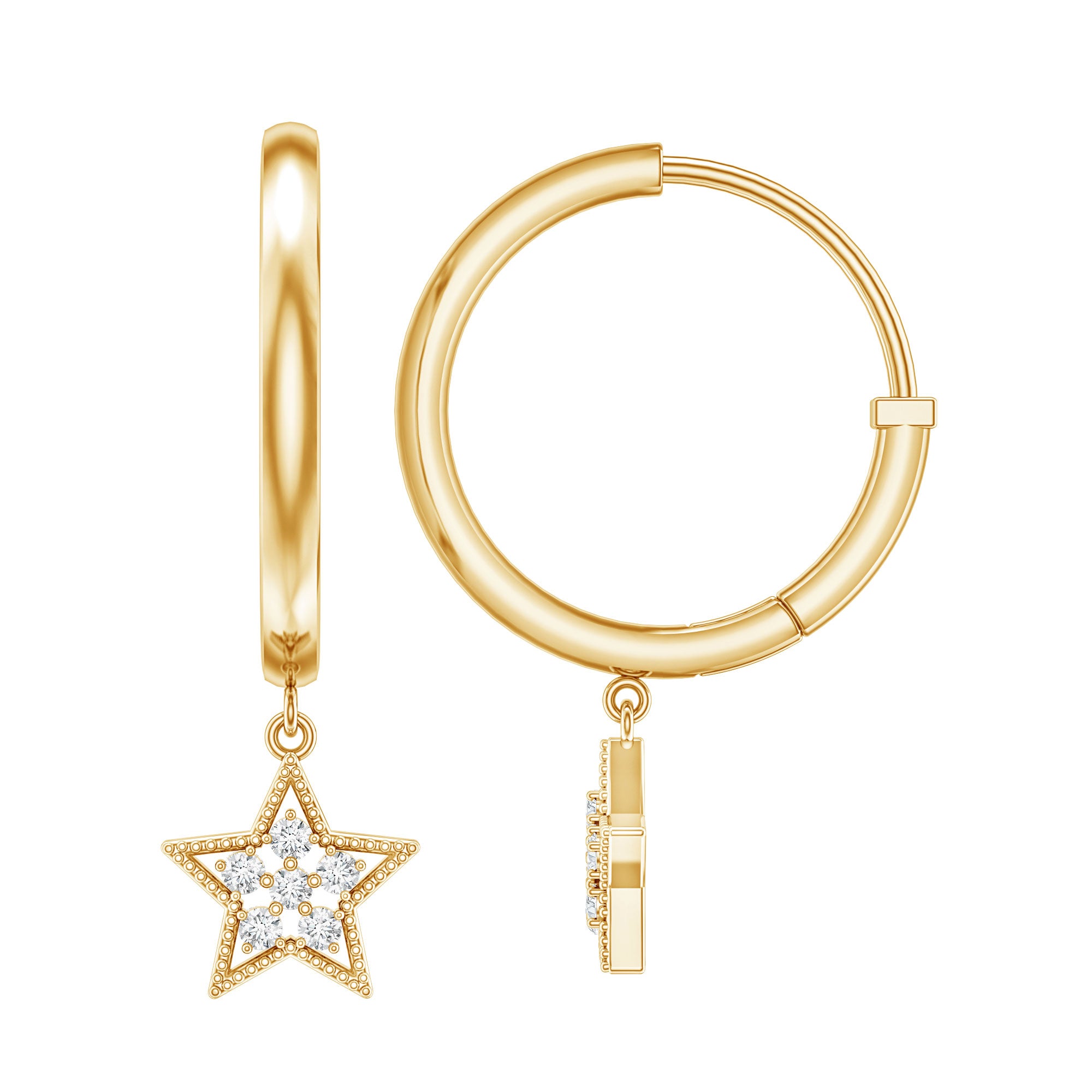 Diamond Star Drop Hoop Earrings Natural - ( HI-SI ) - Rosec Jewels