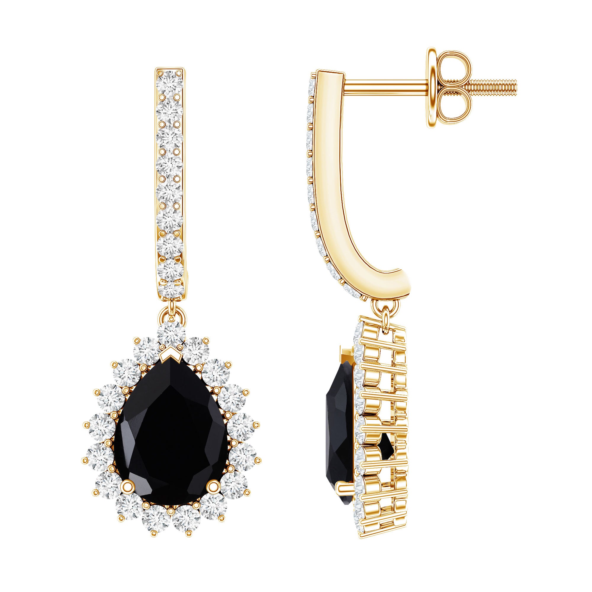 Natural 6X8mm Black Spinel Teardrop Earrings with Moissanite Halo AAA - Rosec Jewels