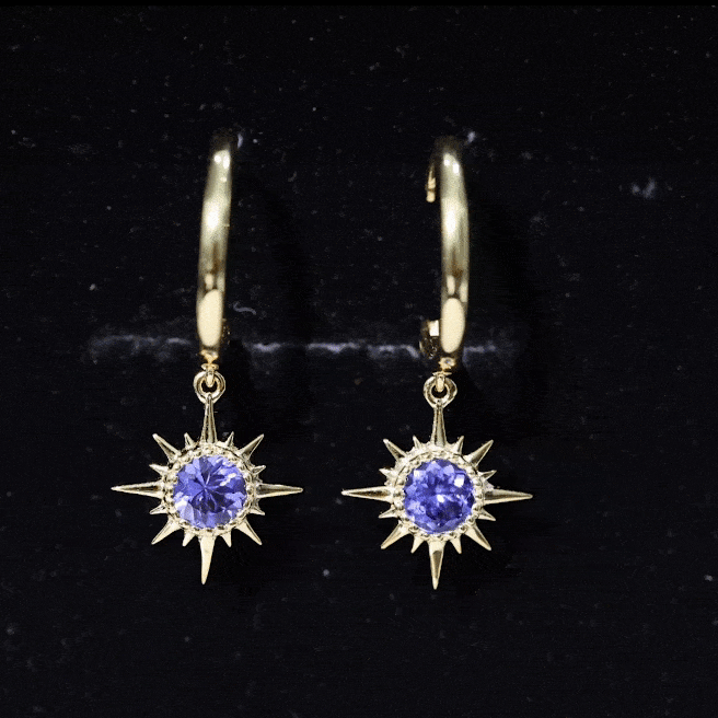 Real Tanzanite Sunburst Hoop Drop Earrings AAA - Rosec Jewels