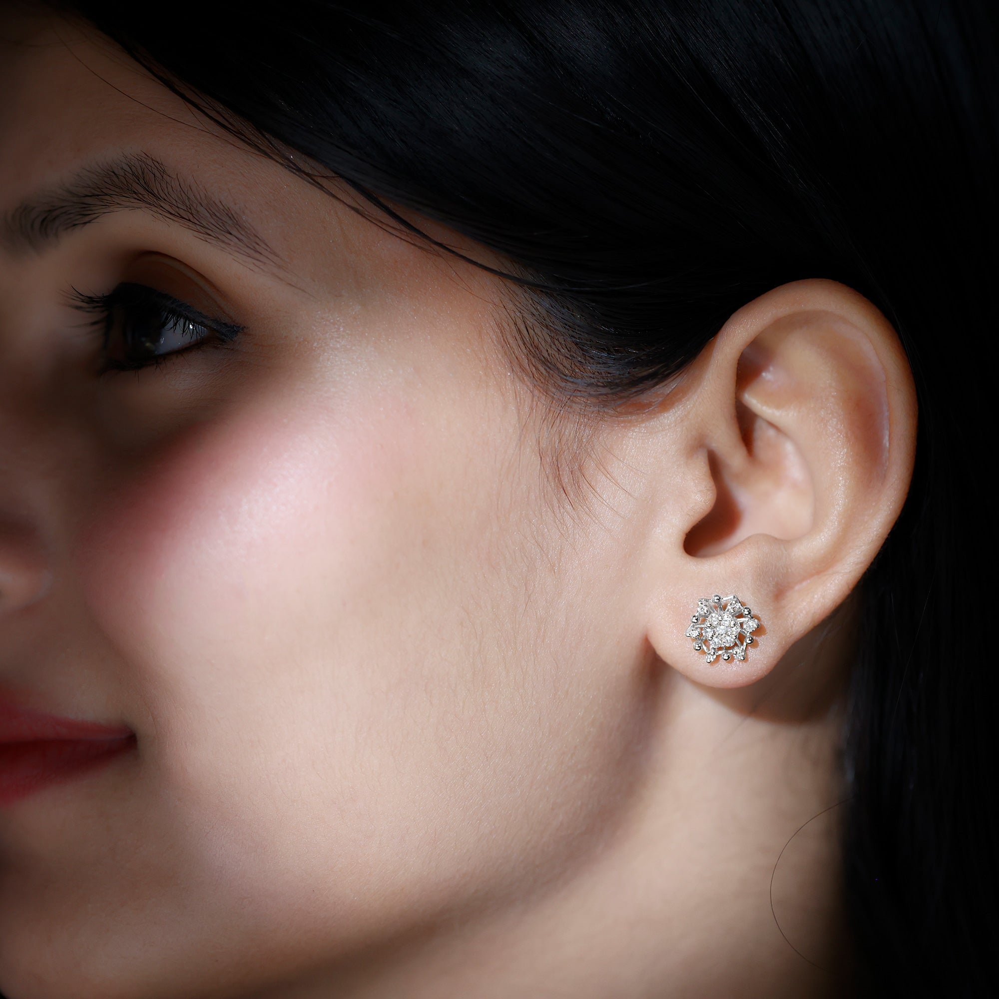 Diamond Cluster Stud Earrings Natural - ( HI-SI ) - Rosec Jewels