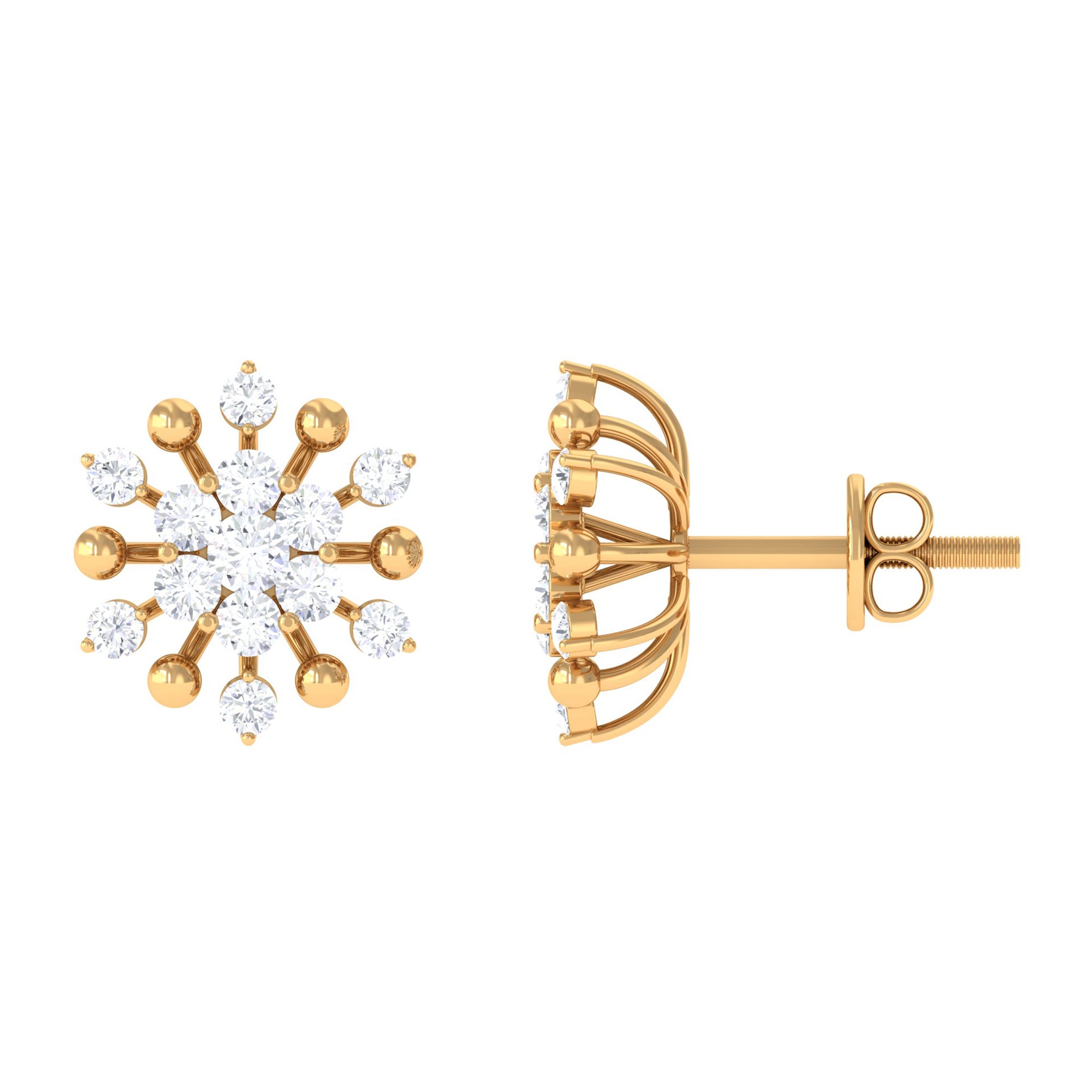 Rosec Jewels-Diamond Cluster Snowflake Stud Earrings
