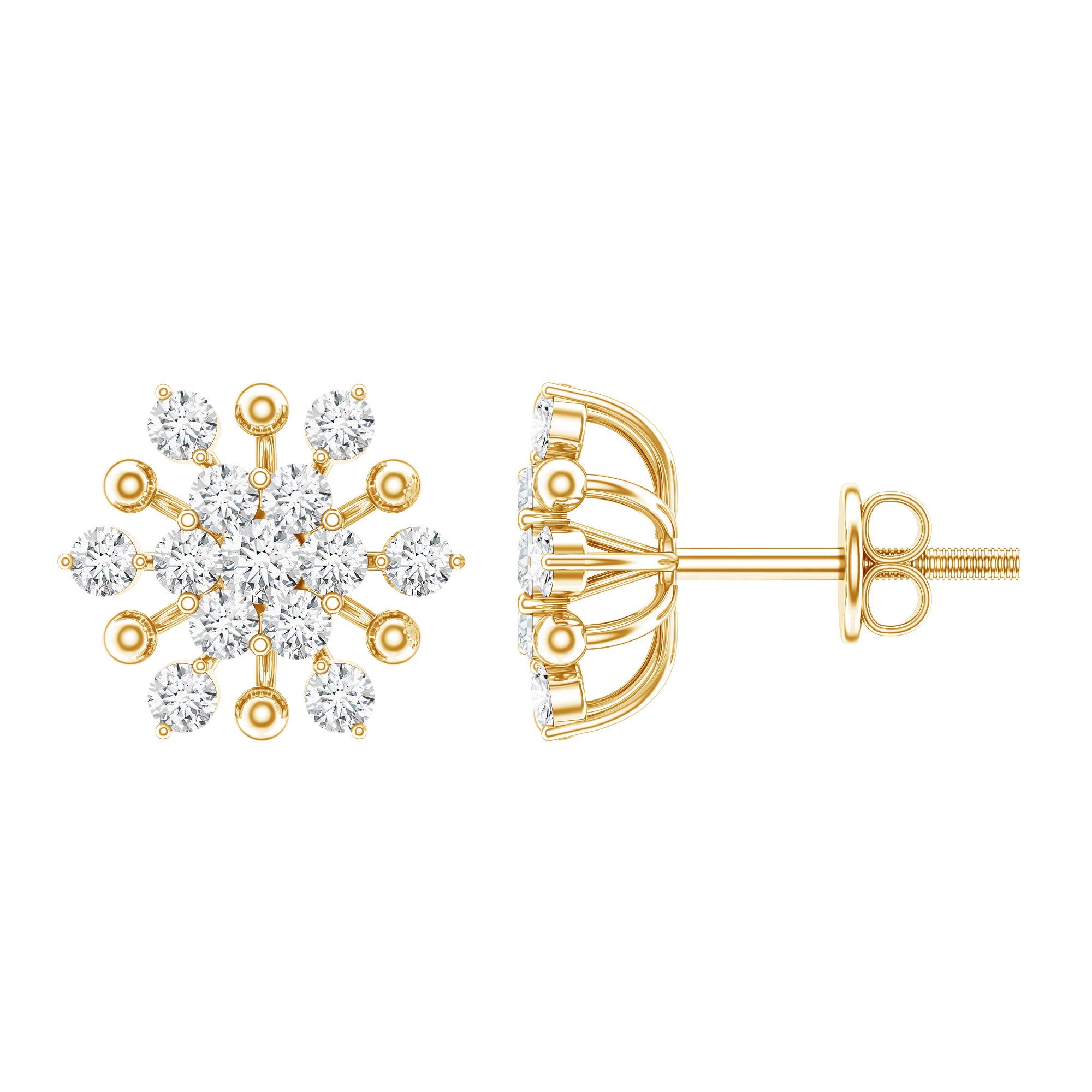 Diamond Cluster Stud Earrings Natural - ( HI-SI ) - Rosec Jewels
