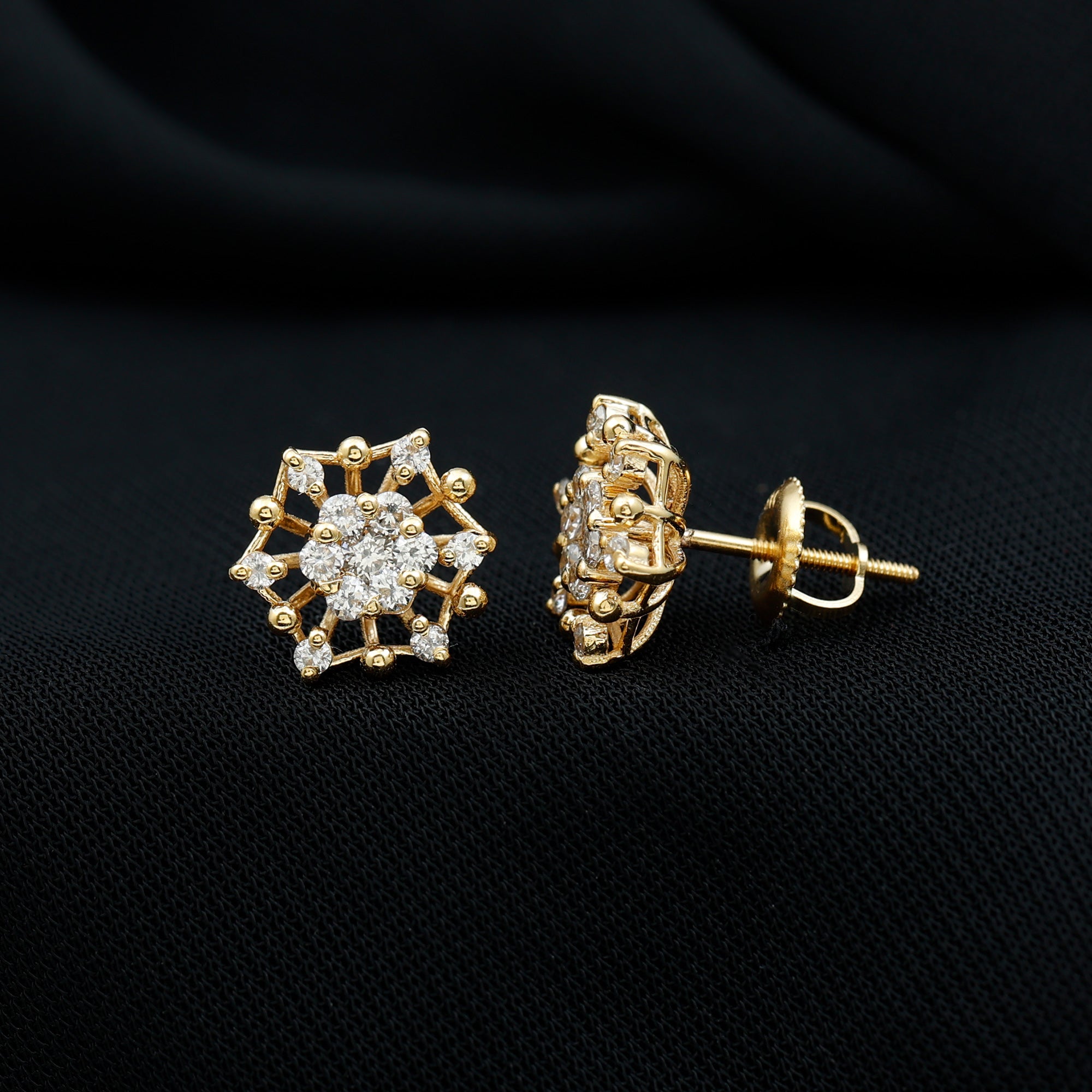 Diamond Cluster Stud Earrings Natural - ( HI-SI ) - Rosec Jewels