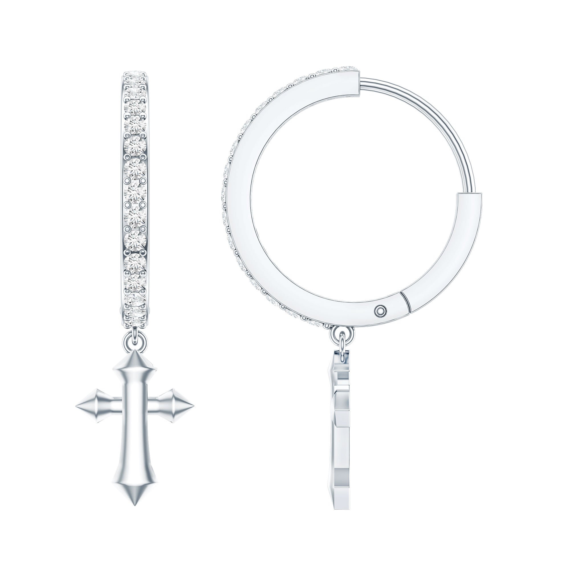Certified Diamond Cross Drop Hoop Earrings Natural - ( HI-SI ) - Rosec Jewels