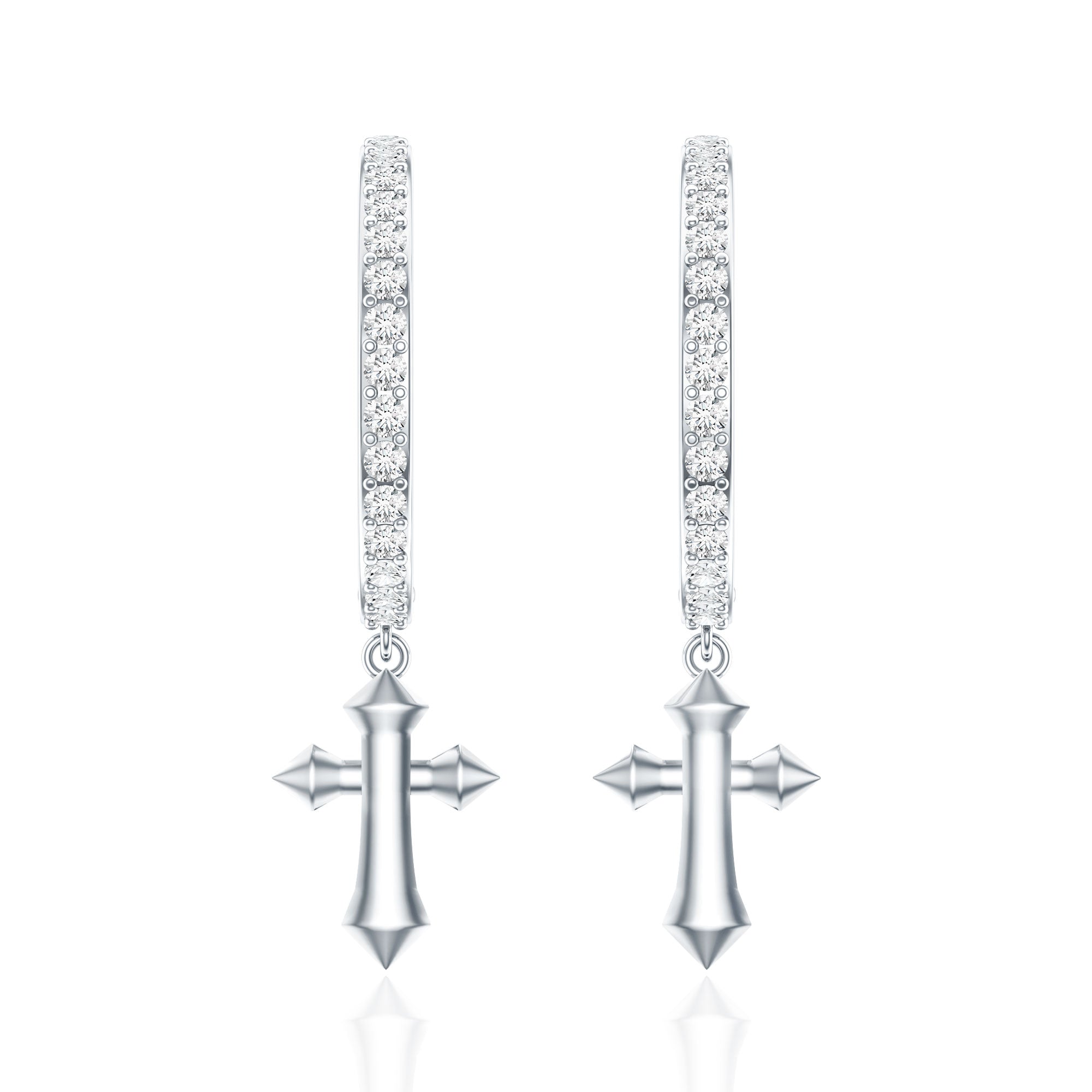 Certified Diamond Cross Drop Hoop Earrings Natural - ( HI-SI ) - Rosec Jewels