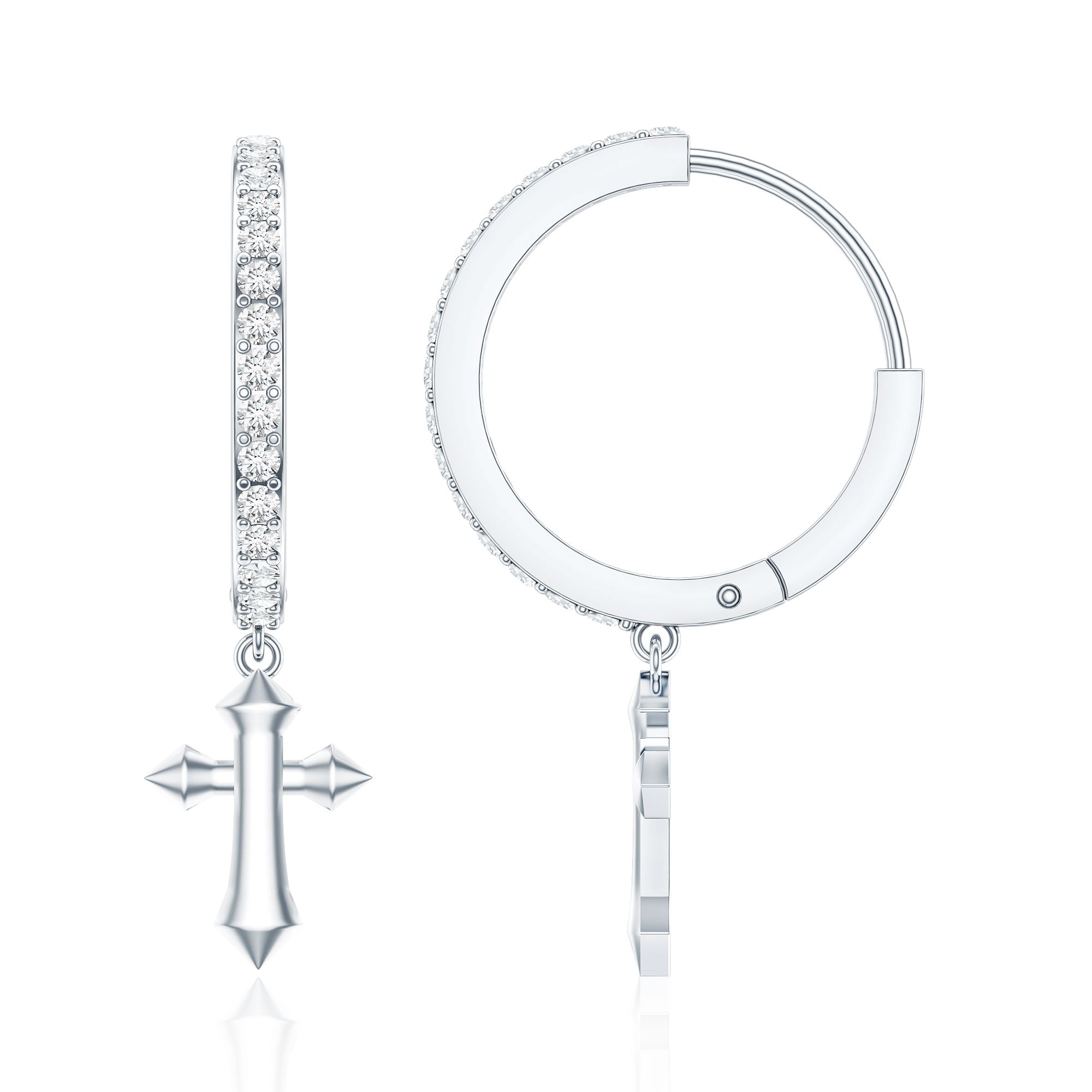 Certified Diamond Cross Drop Hoop Earrings Natural - ( HI-SI ) - Rosec Jewels
