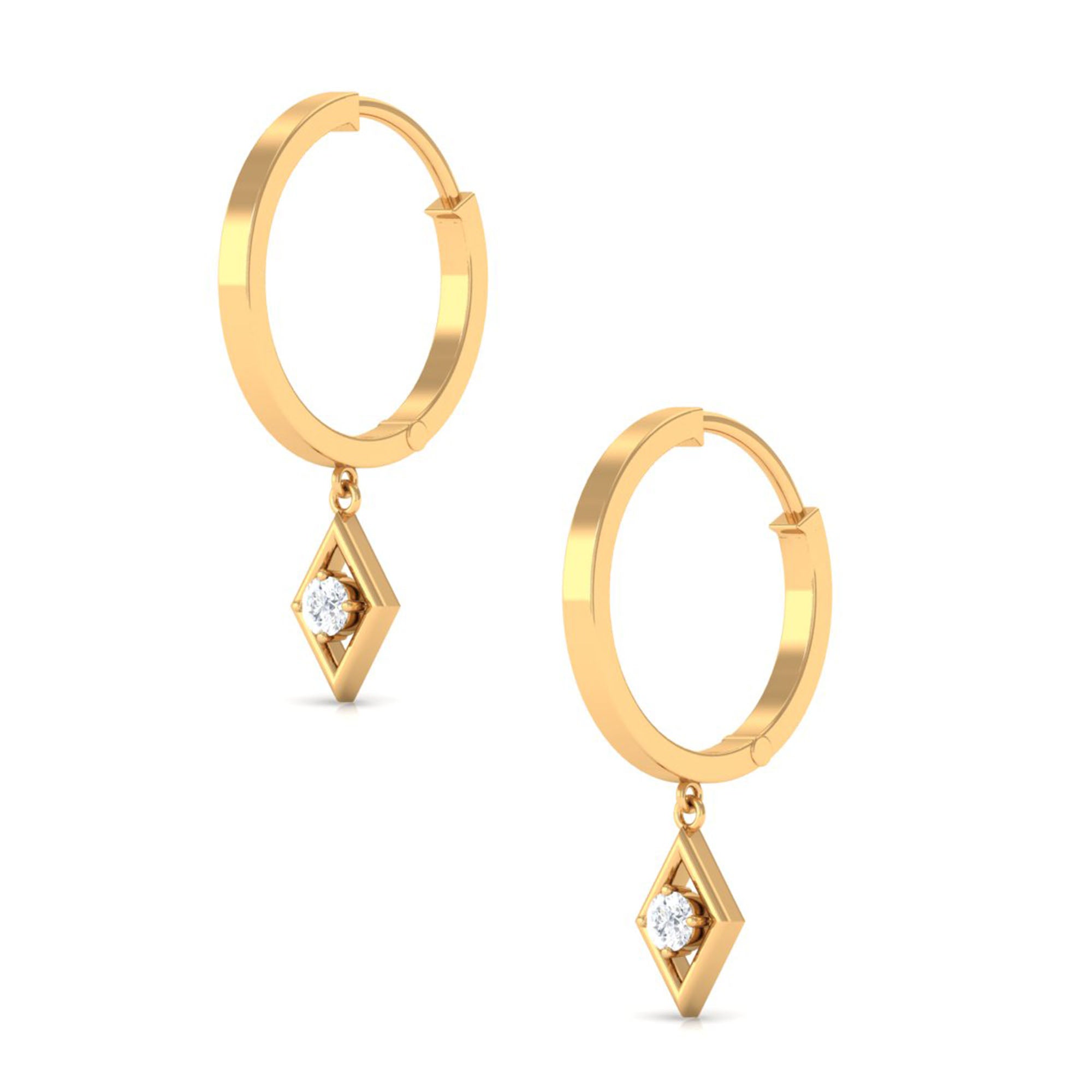 Rosec Jewels-Diamond Drop Hoop Earrings in Geometric Design