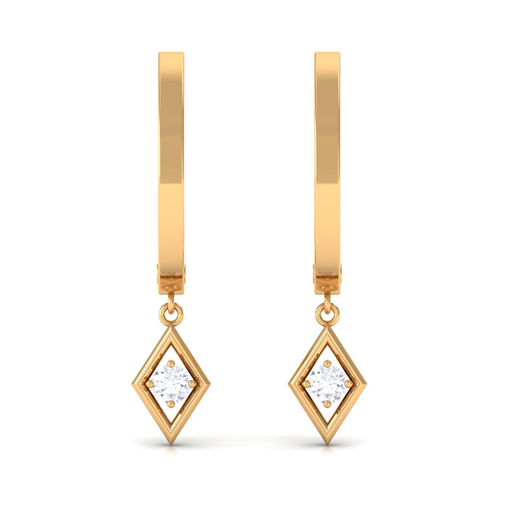 Rosec Jewels-Diamond Drop Hoop Earrings in Geometric Design