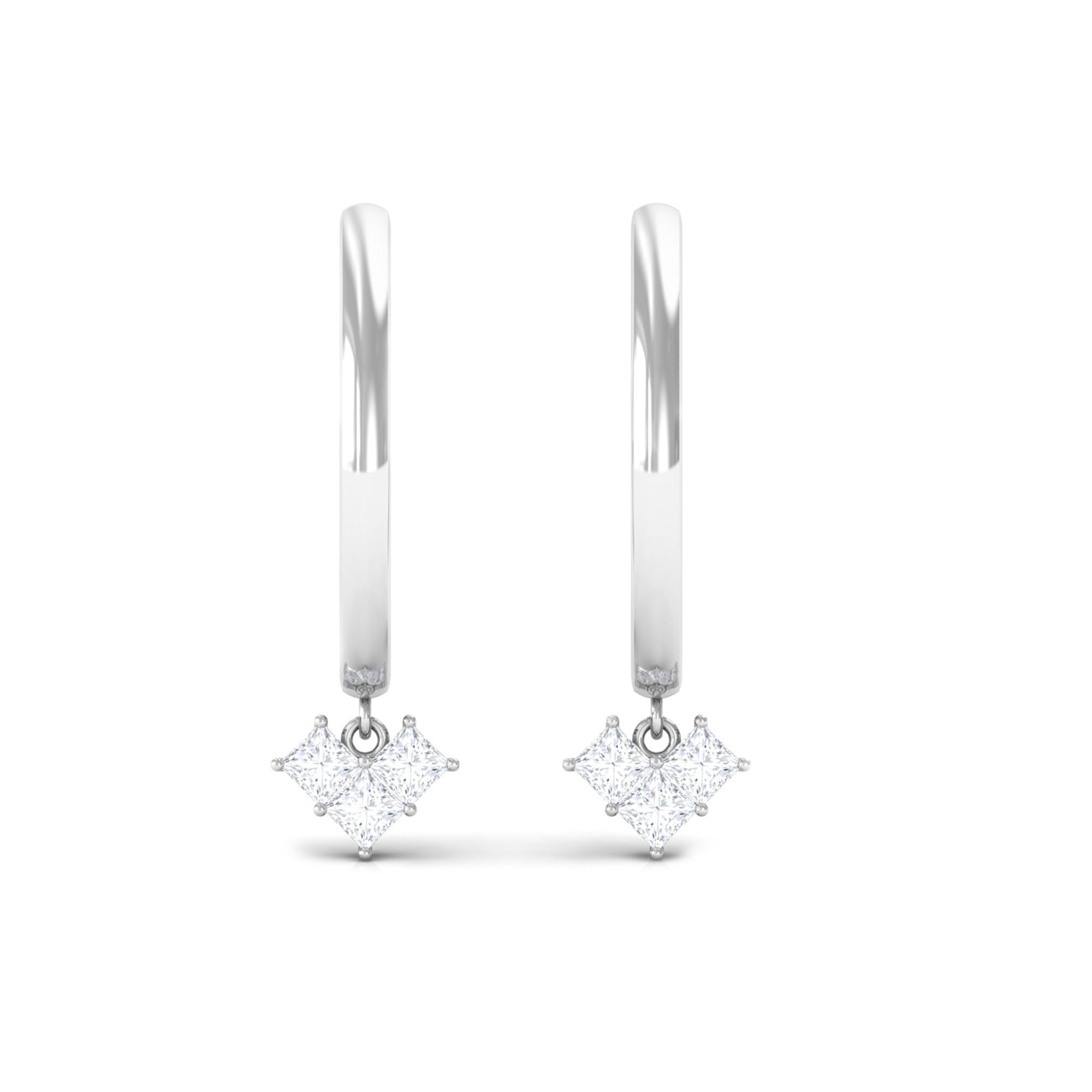 Rosec Jewels-1/2 CT Princess Cut Diamond Heart Drop Hoop Earrings