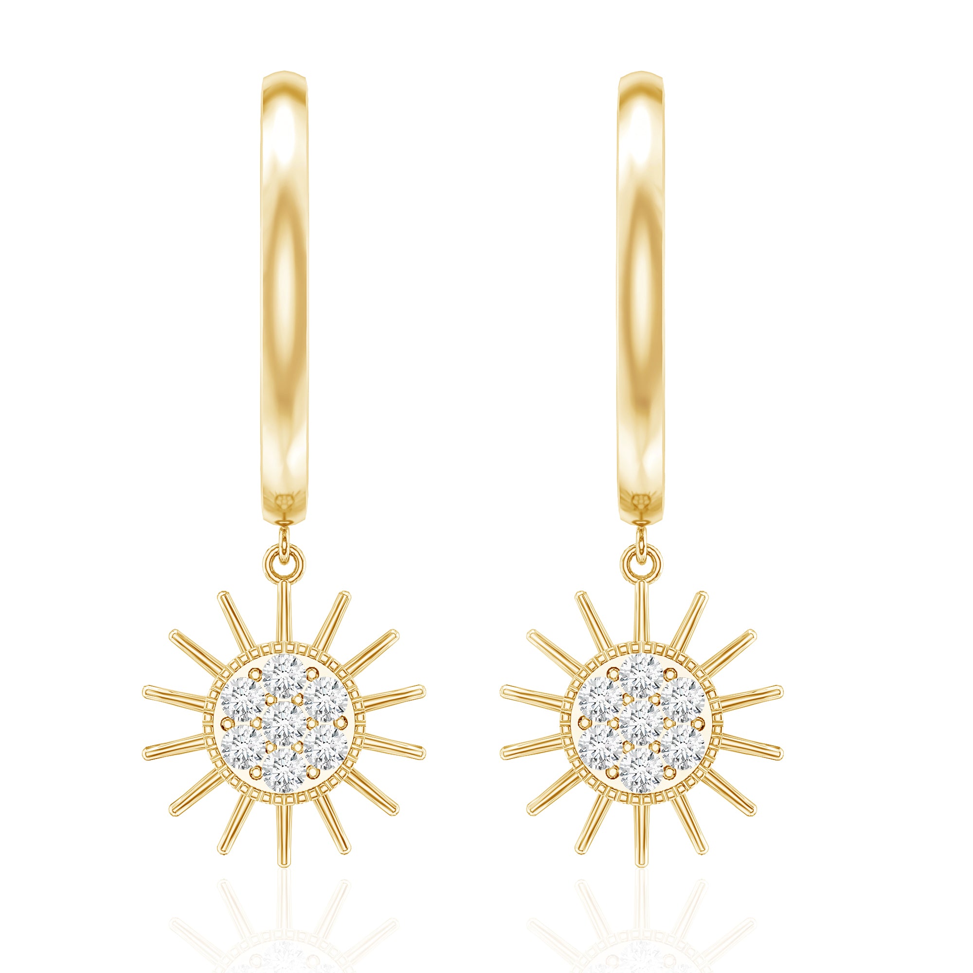 Certified Diamond Sunburst Hoop Earrings Natural - ( HI-SI ) - Rosec Jewels