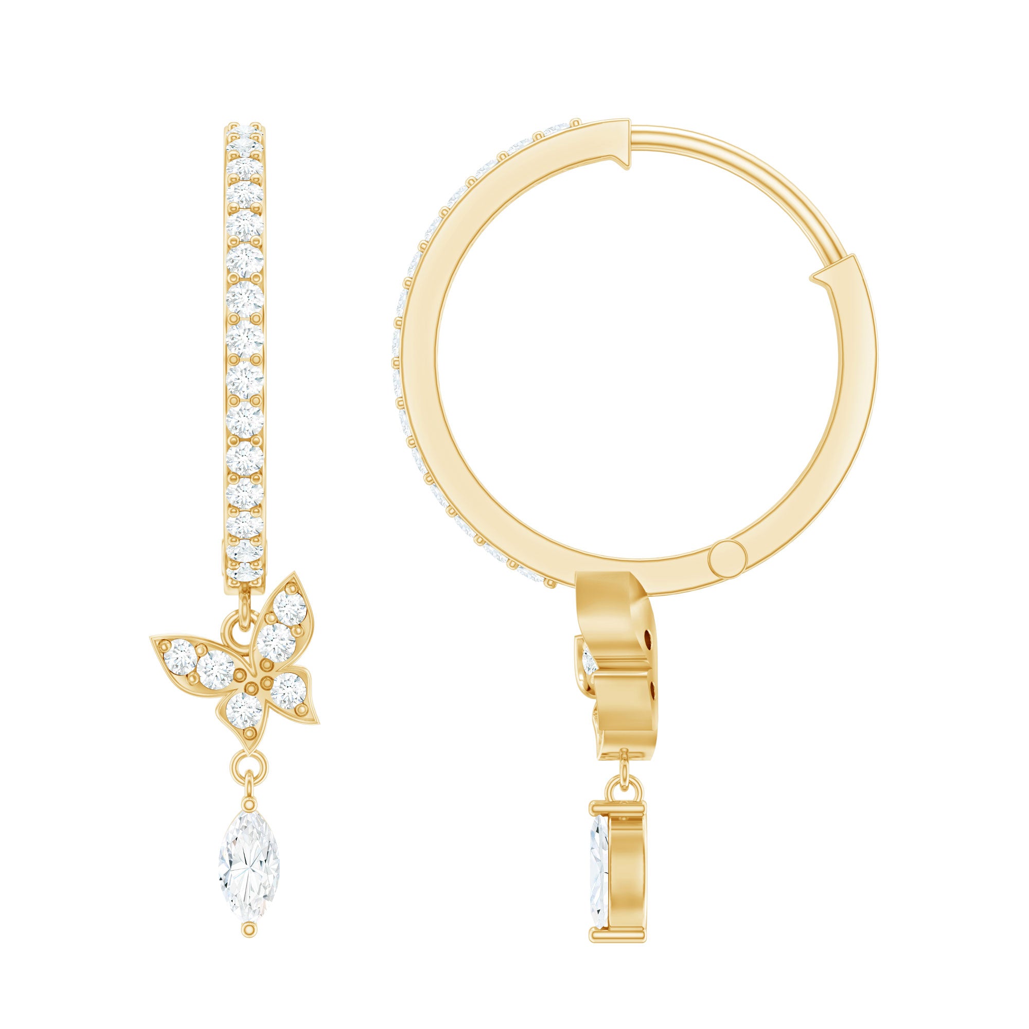 Natural Diamond Butterfly Hoop Earrings for Women Natural - ( HI-SI ) - Rosec Jewels