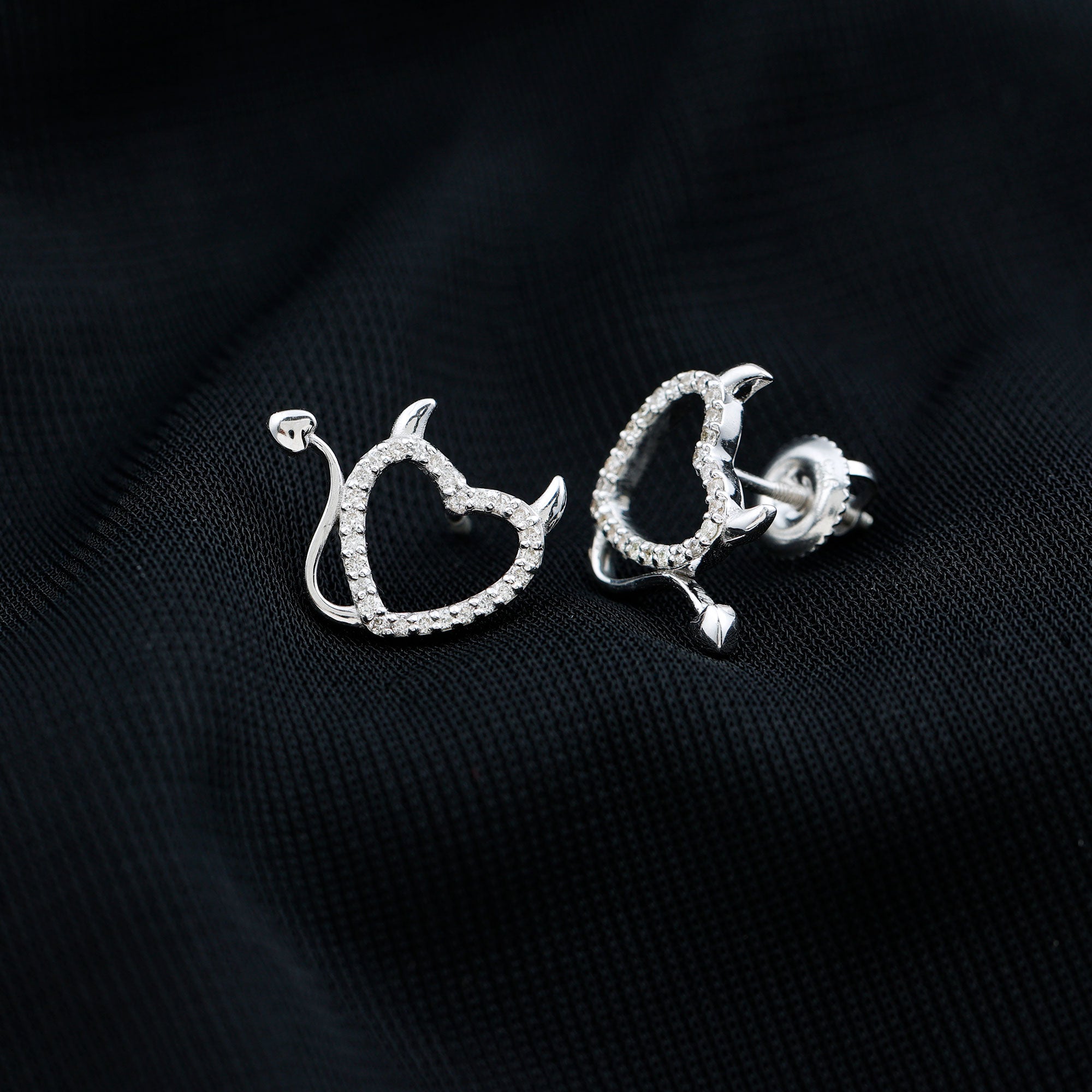 Rosec Jewels-1/4 CT Diamond Devil Heart Earrings in Gold