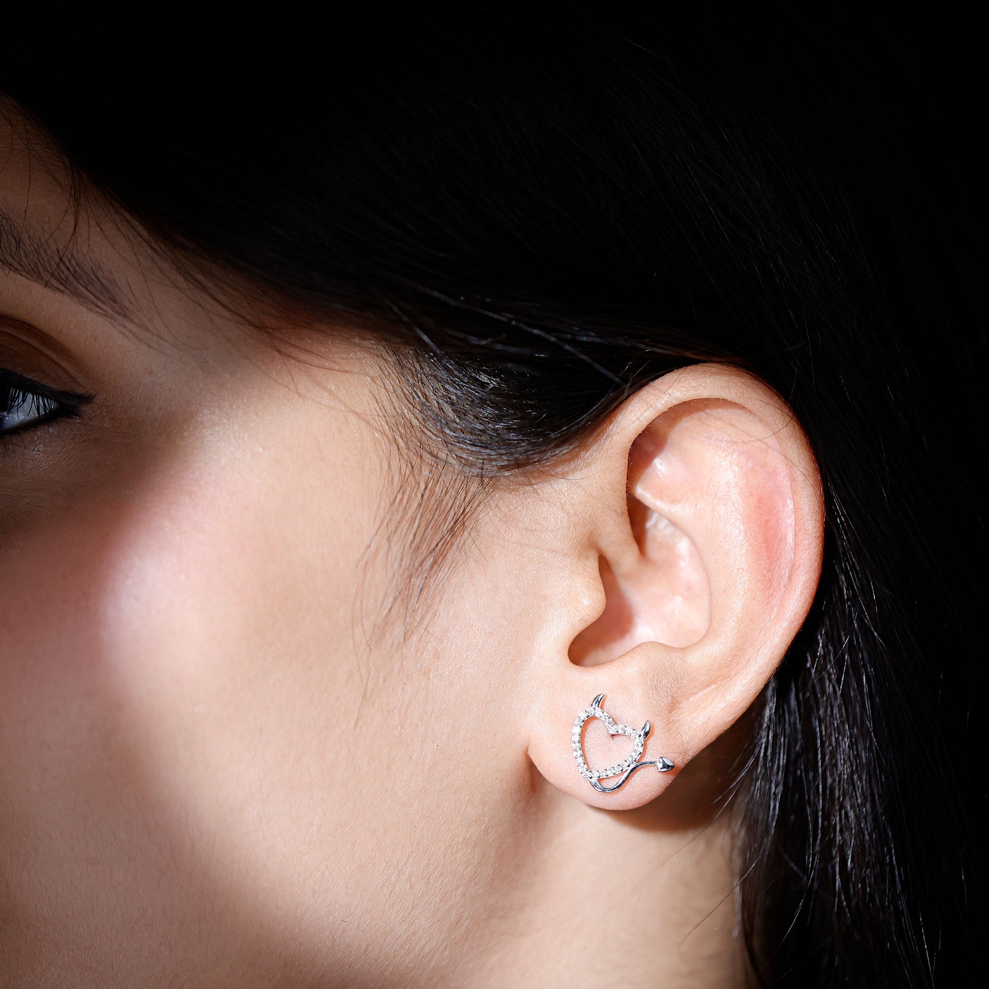 Rosec Jewels-1/4 CT Diamond Devil Heart Earrings in Gold