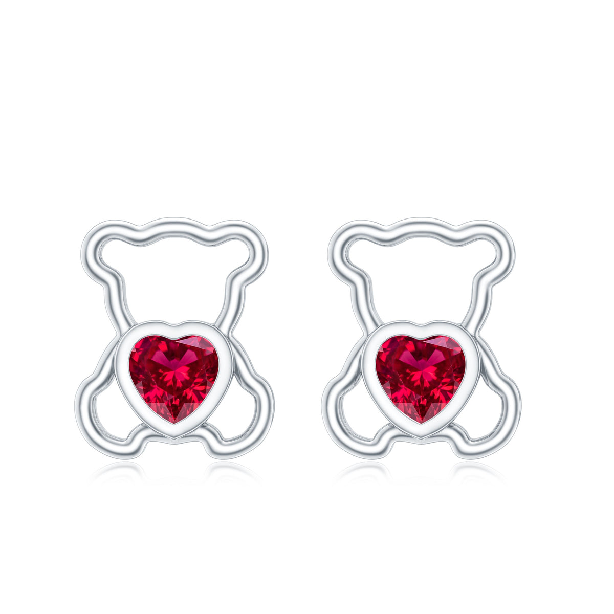 Certified Lab Created Ruby Teddy Bear Stud Earrings AAAA - Rosec Jewels