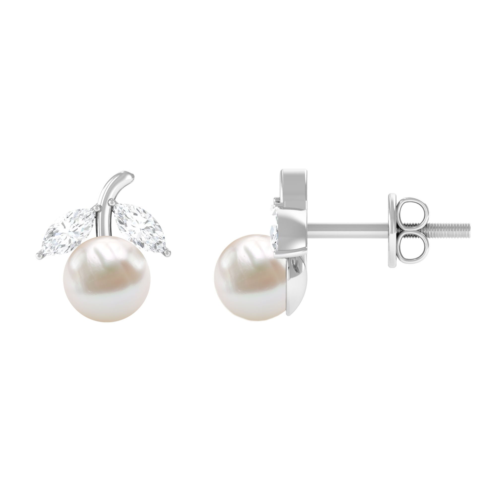 5 MM Freshwater Pearl and Diamond Fruit Stud Earring