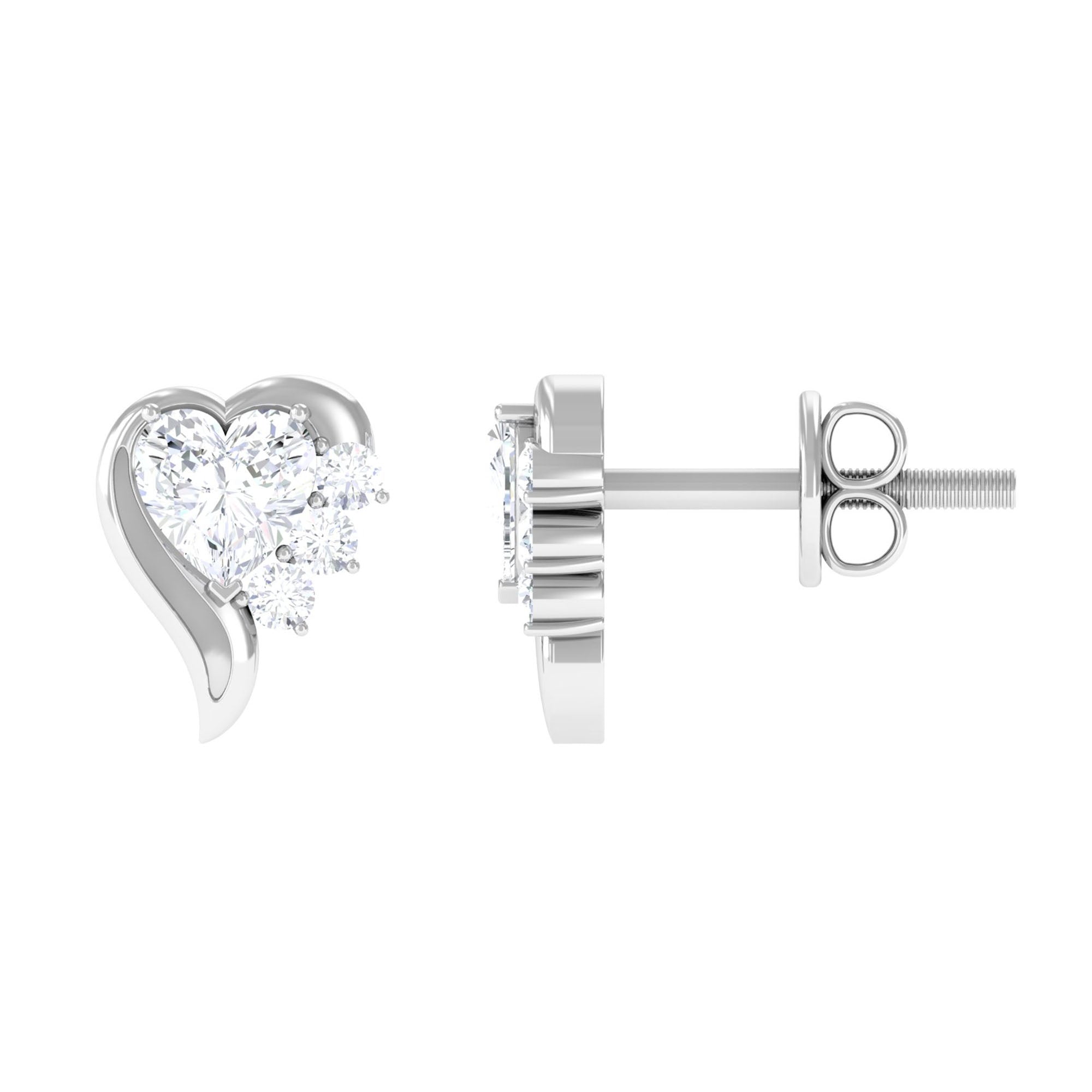 Certified Natural Diamond Heart Earrings with Screw Back