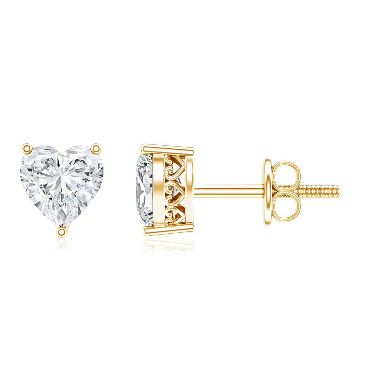 Certified Real Diamond Heart Shaped Earrings with Screw Back Natural - ( HI-SI ) - Rosec Jewels