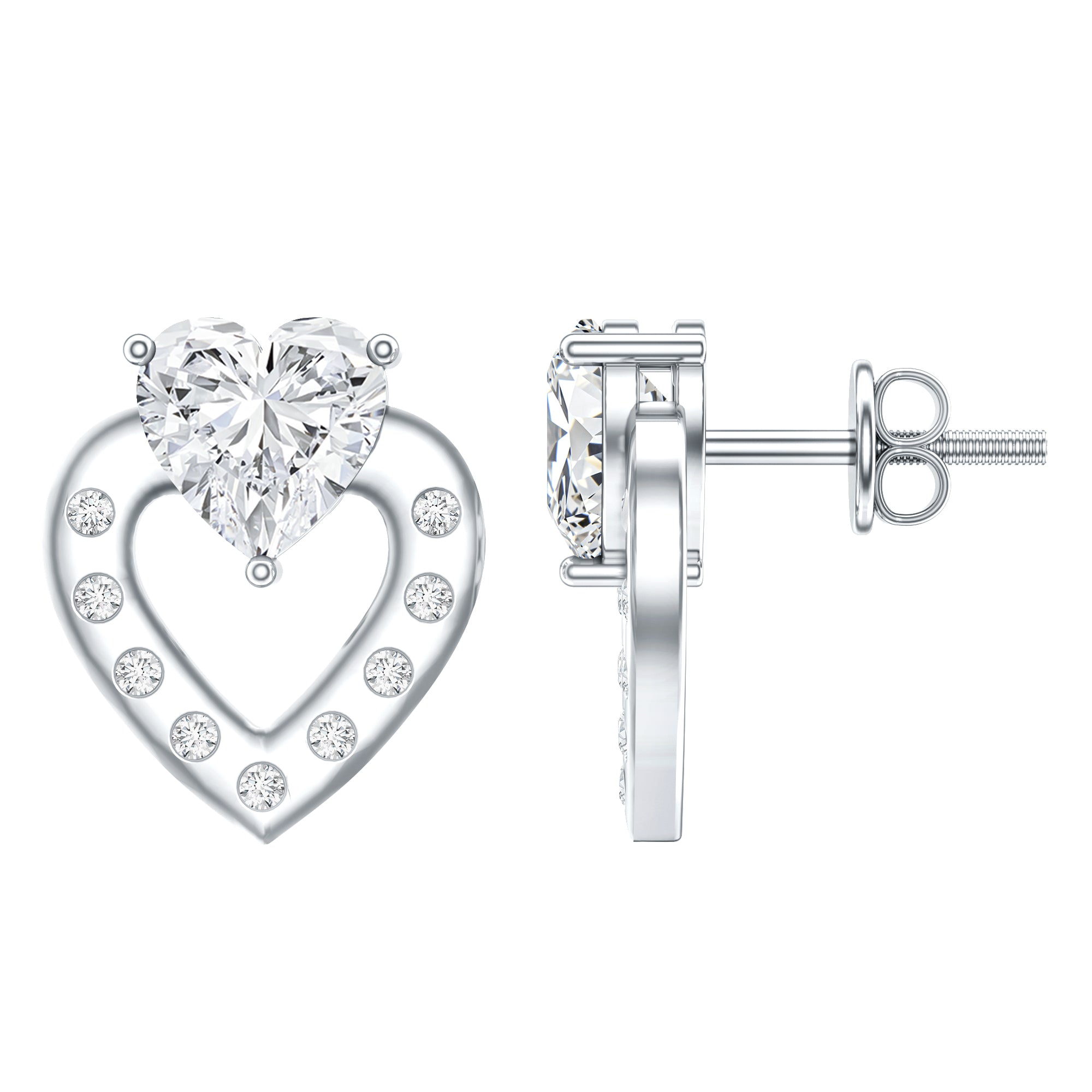 6 MM Lab Grown Diamond Heart Studs For Her Lab - ( EF-VS ) - Rosec Jewels