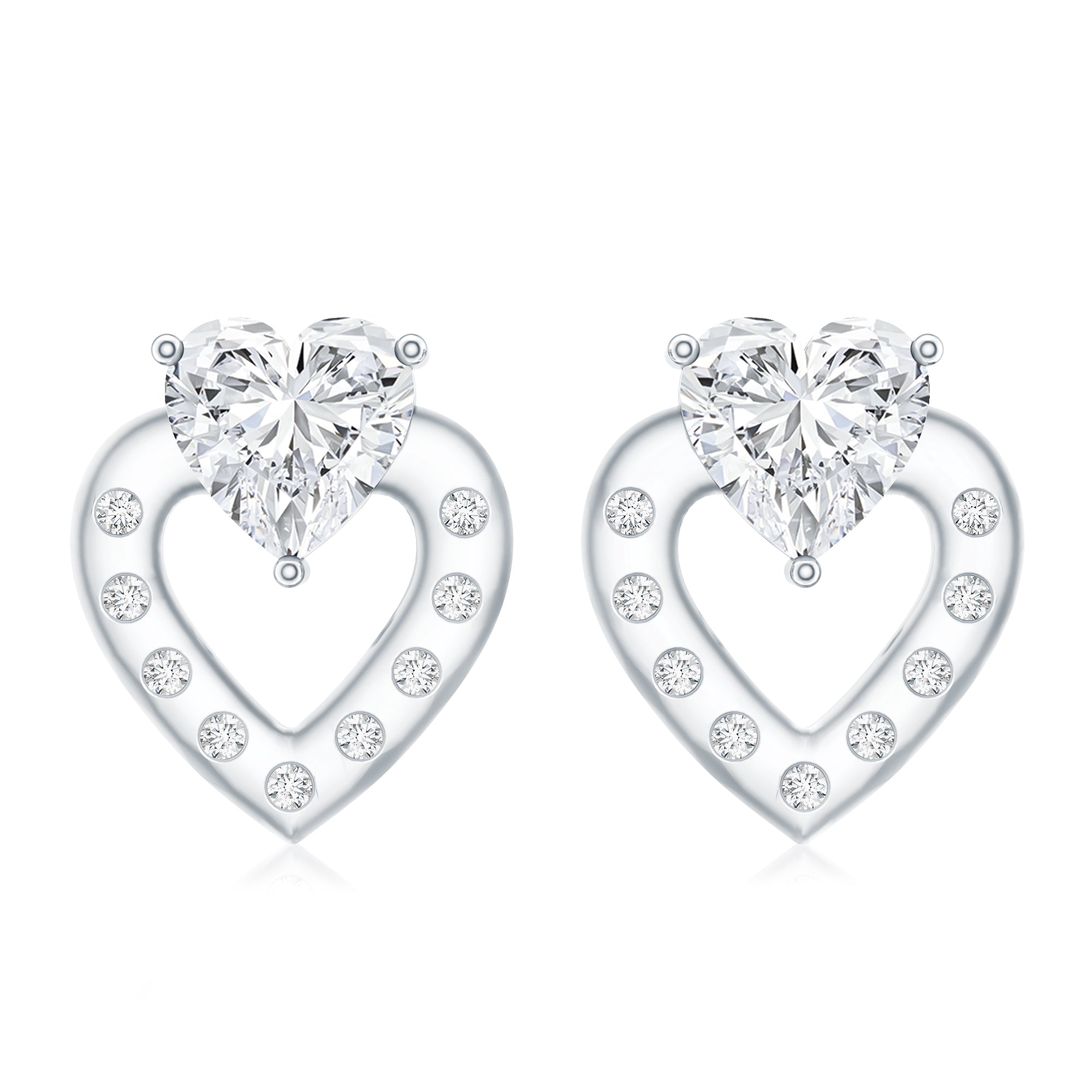 6 MM Lab Grown Diamond Heart Studs For Her Lab - ( EF-VS ) - Rosec Jewels