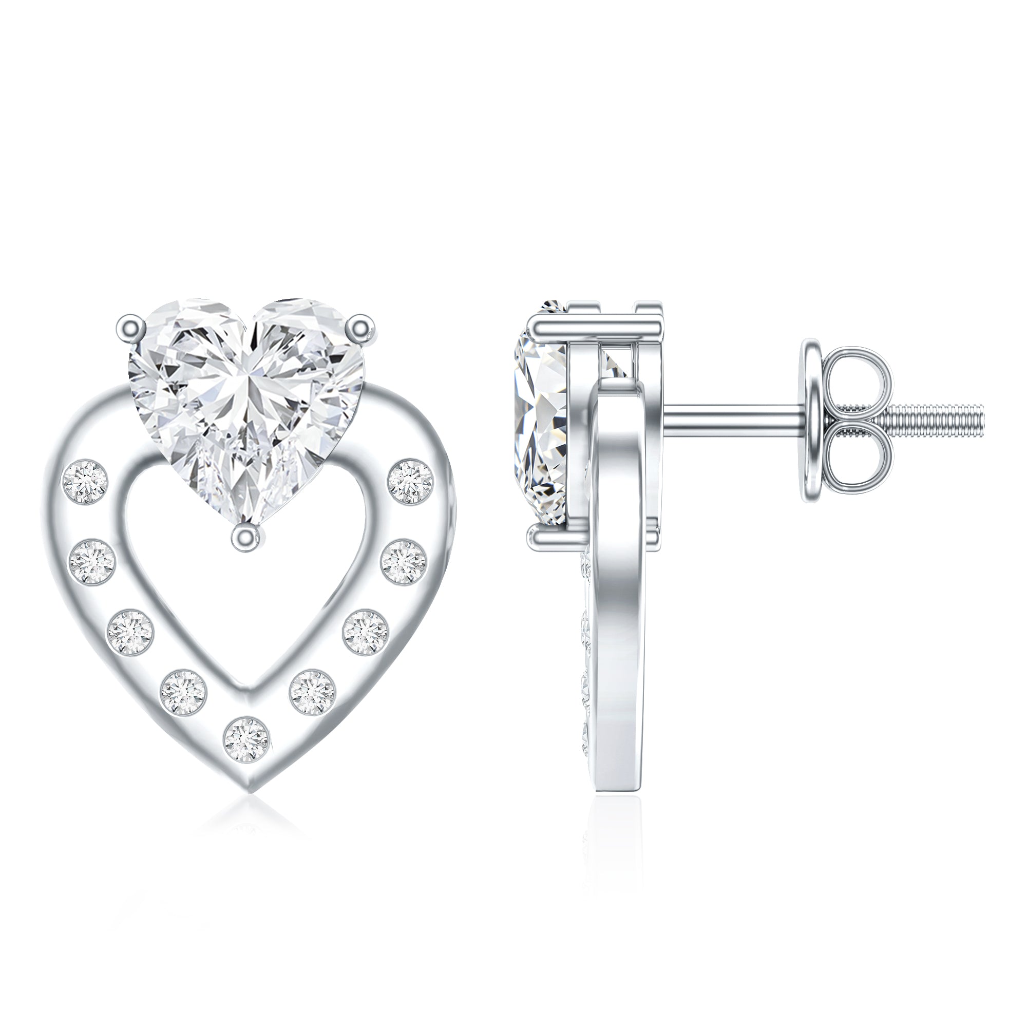 6 MM Lab Grown Diamond Heart Studs For Her Lab - ( EF-VS ) - Rosec Jewels