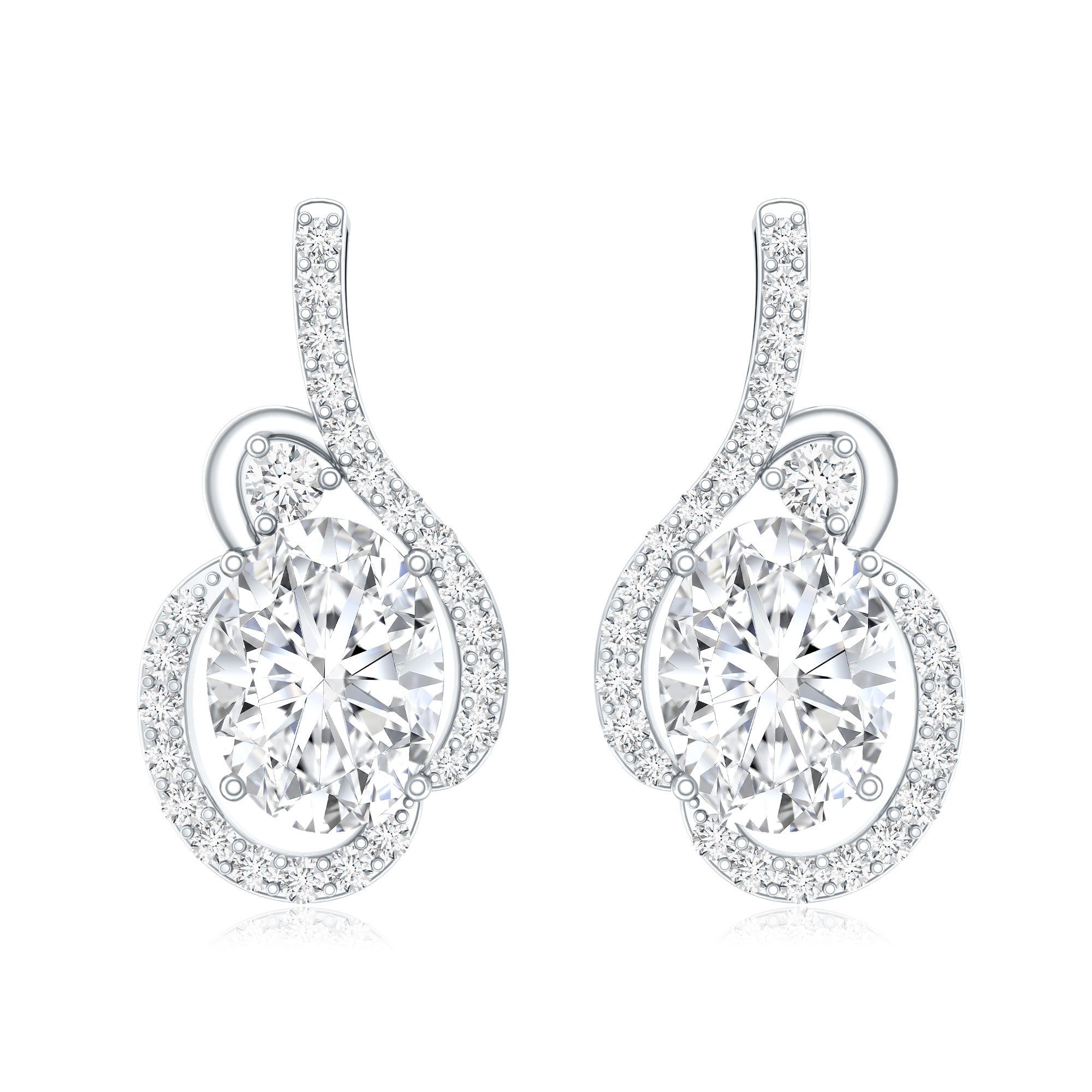 Certified 6X8 MM Oval Lab Grown Diamond Designer Stud Earrings Lab - ( EF-VS ) - Rosec Jewels