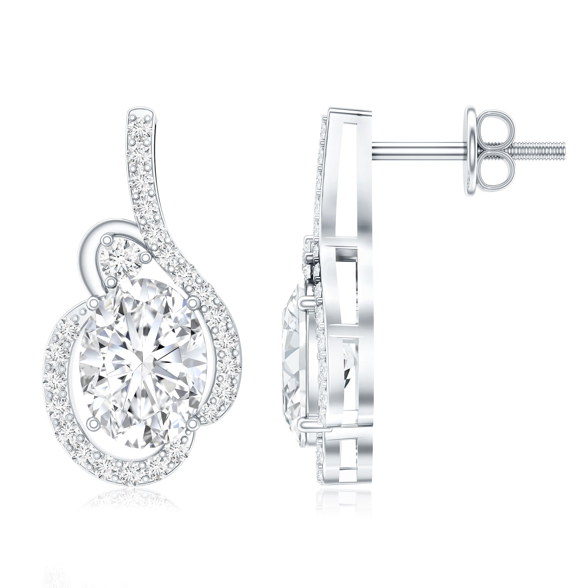 Certified 6X8 MM Oval Lab Grown Diamond Designer Stud Earrings Lab - ( EF-VS ) - Rosec Jewels