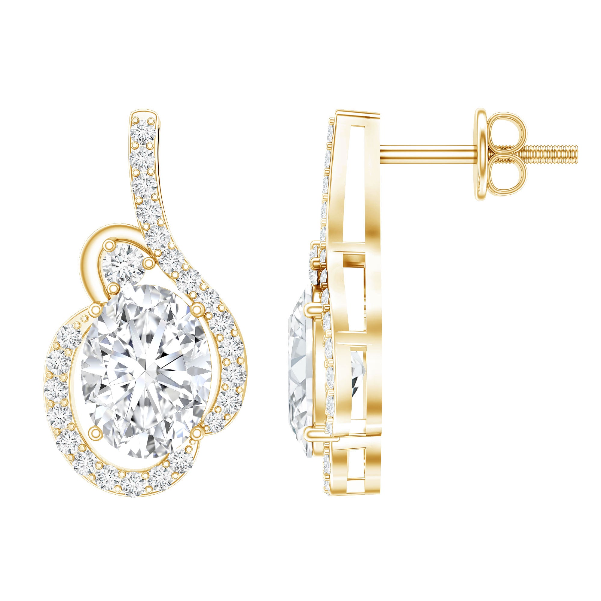 Certified 6X8 MM Oval Lab Grown Diamond Designer Stud Earrings Lab - ( EF-VS ) - Rosec Jewels