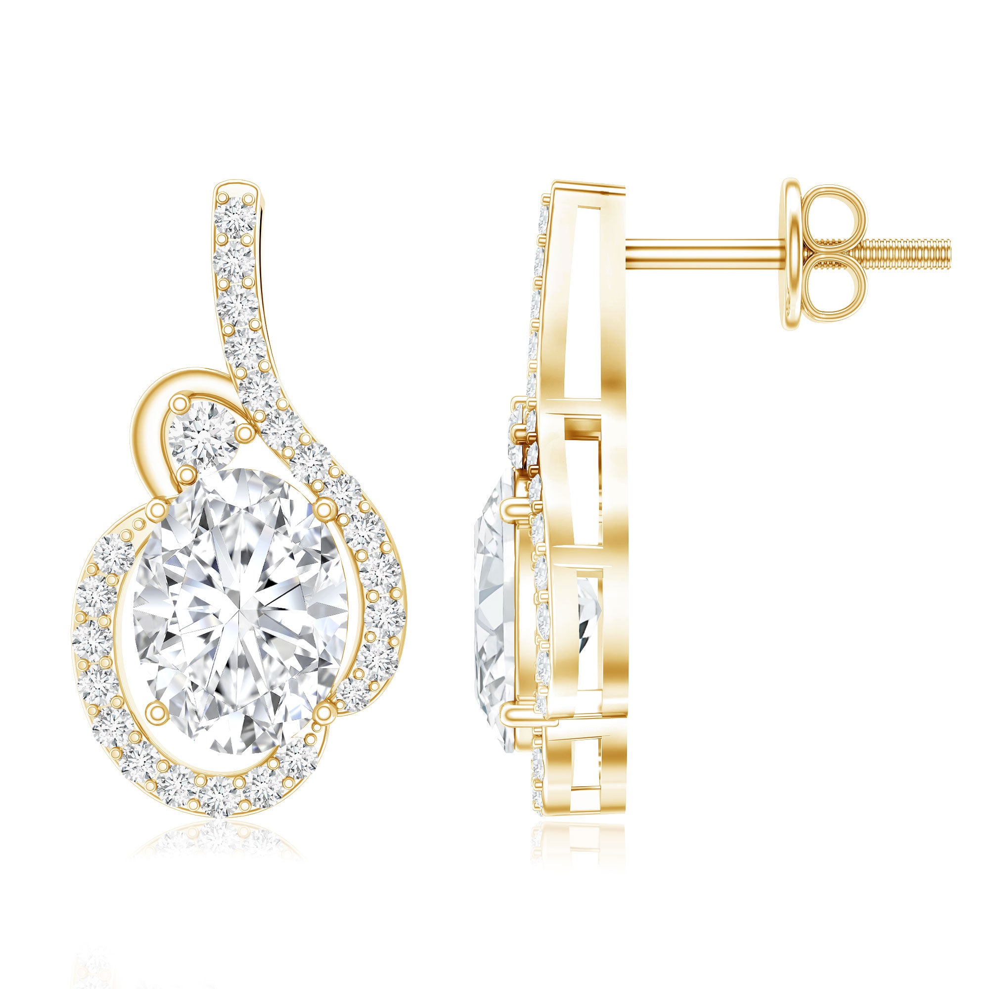 Certified 6X8 MM Oval Lab Grown Diamond Designer Stud Earrings Lab - ( EF-VS ) - Rosec Jewels