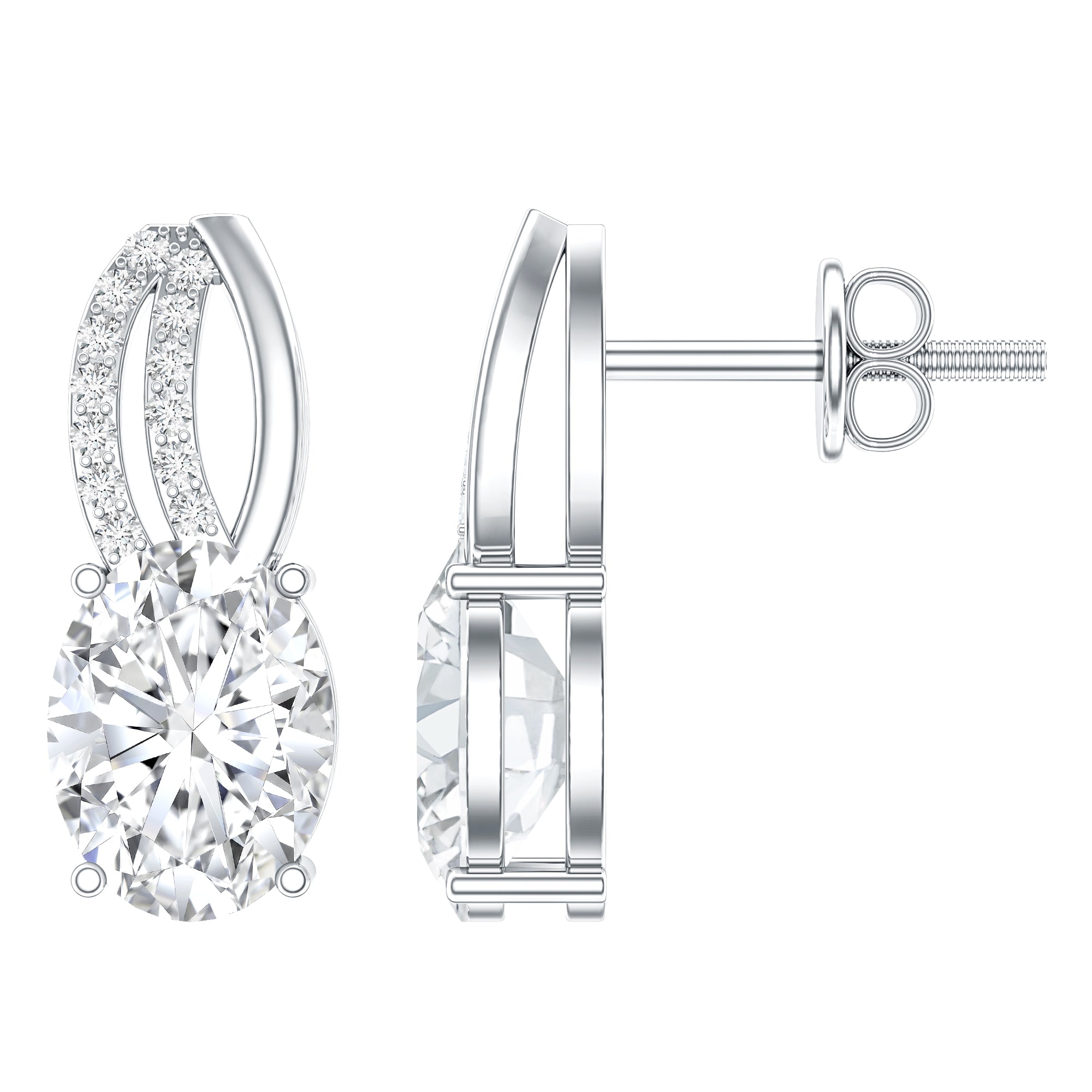 6X8 MM Oval Lab Grown Diamond Designer Studs For Women Lab - ( EF-VS ) - Rosec Jewels