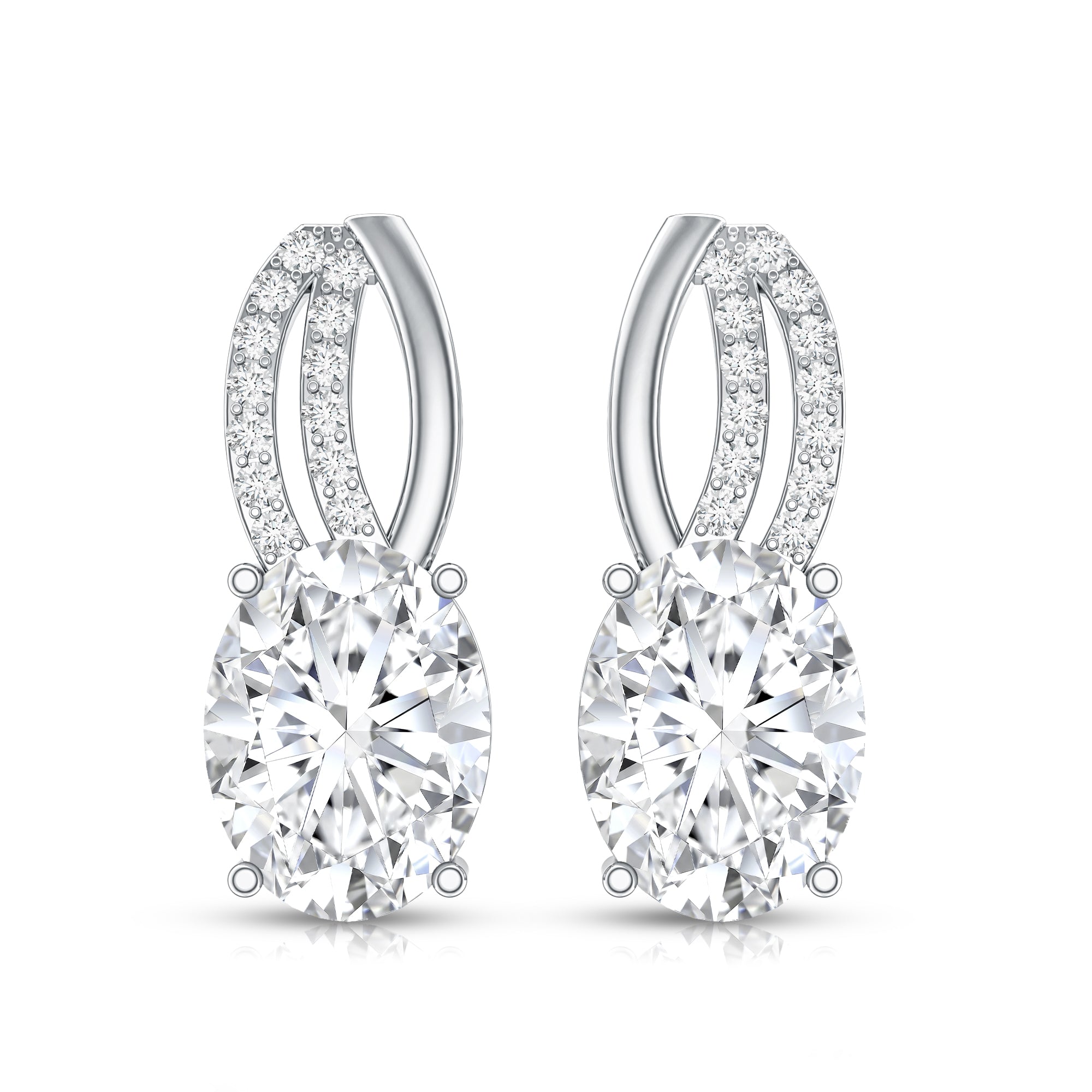 6X8 MM Oval Lab Grown Diamond Designer Studs For Women Lab - ( EF-VS ) - Rosec Jewels