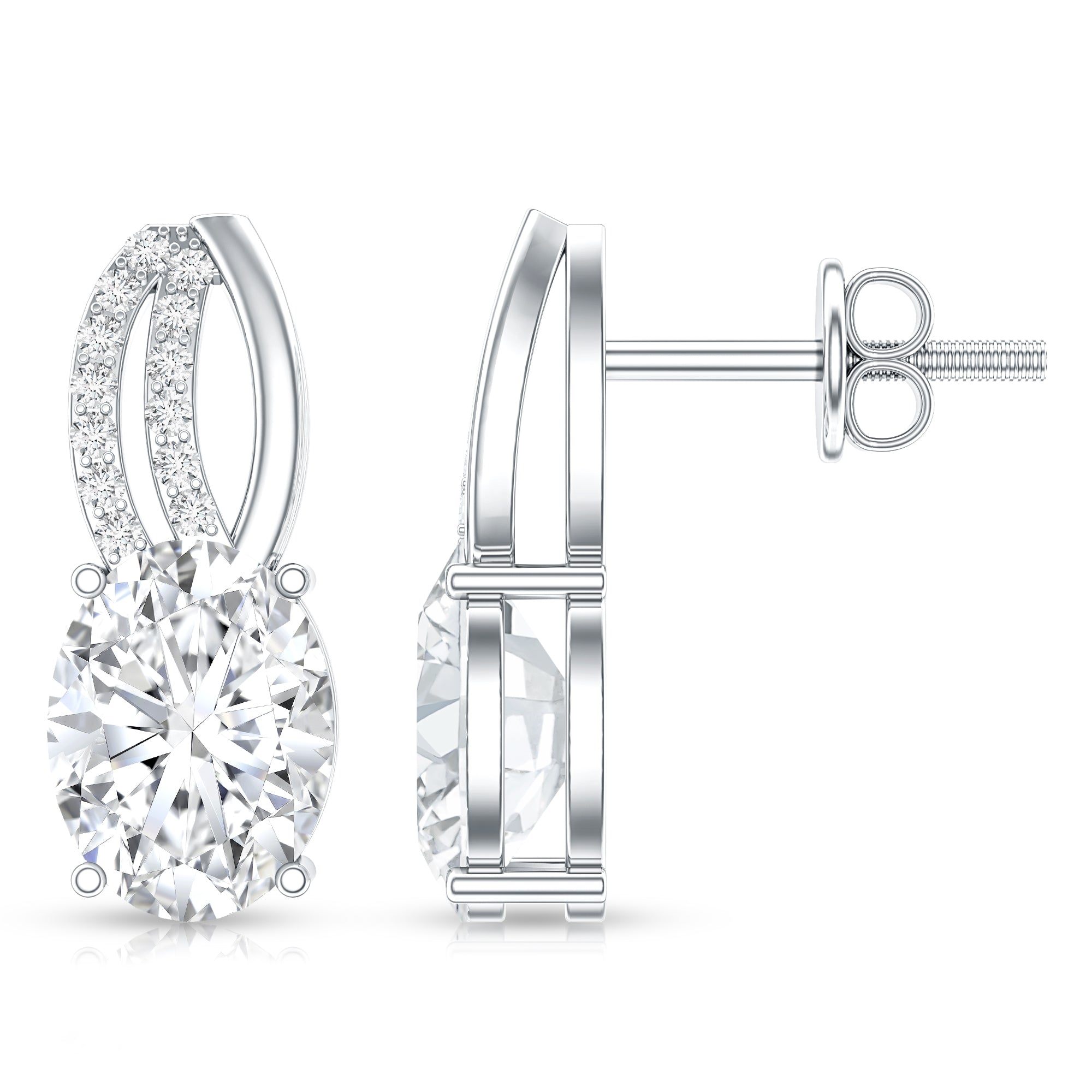 6X8 MM Oval Lab Grown Diamond Designer Studs For Women Lab - ( EF-VS ) - Rosec Jewels